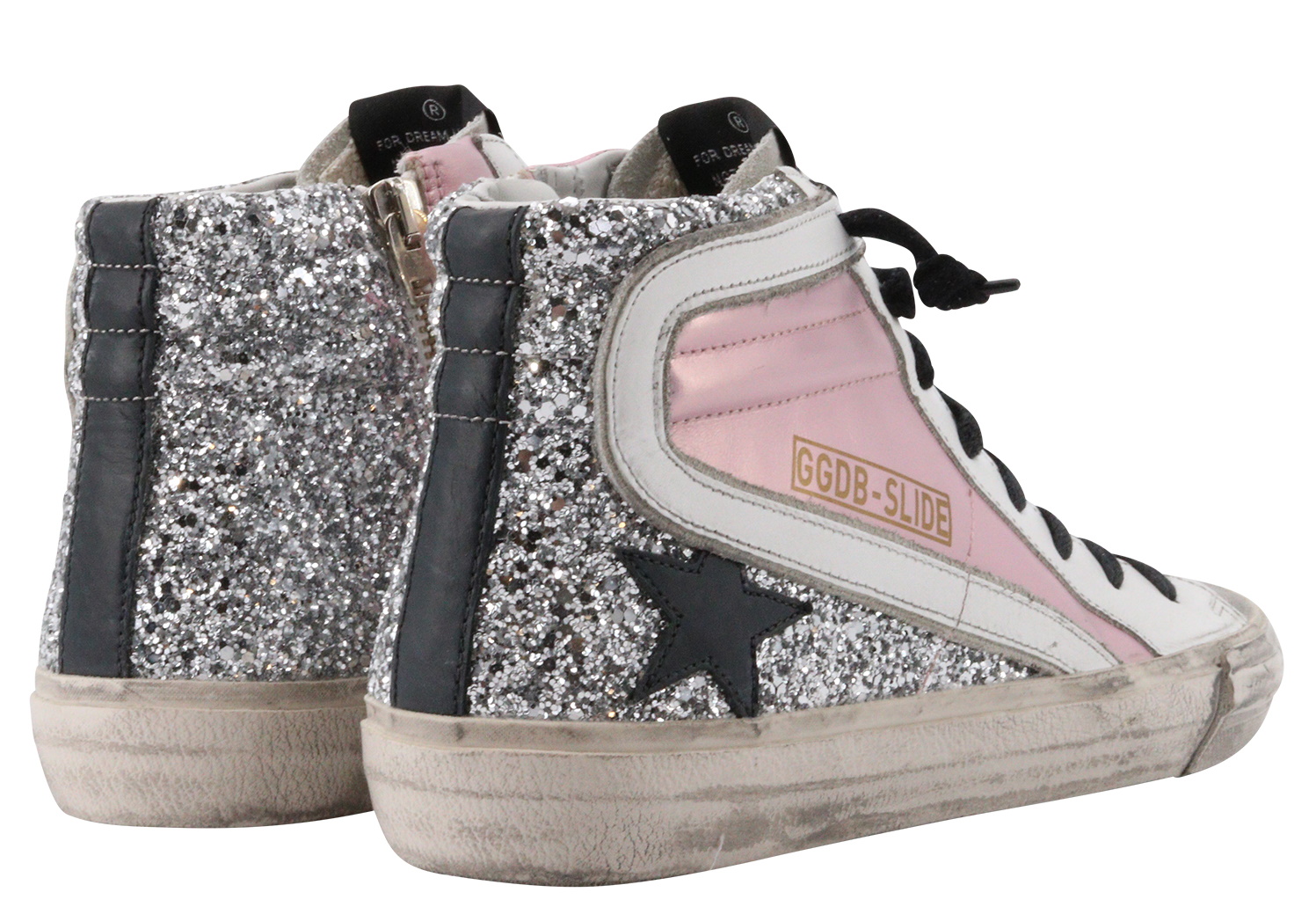 Golden Goose Slide Laminated And Glitter Upper Leather Star And Wave 38