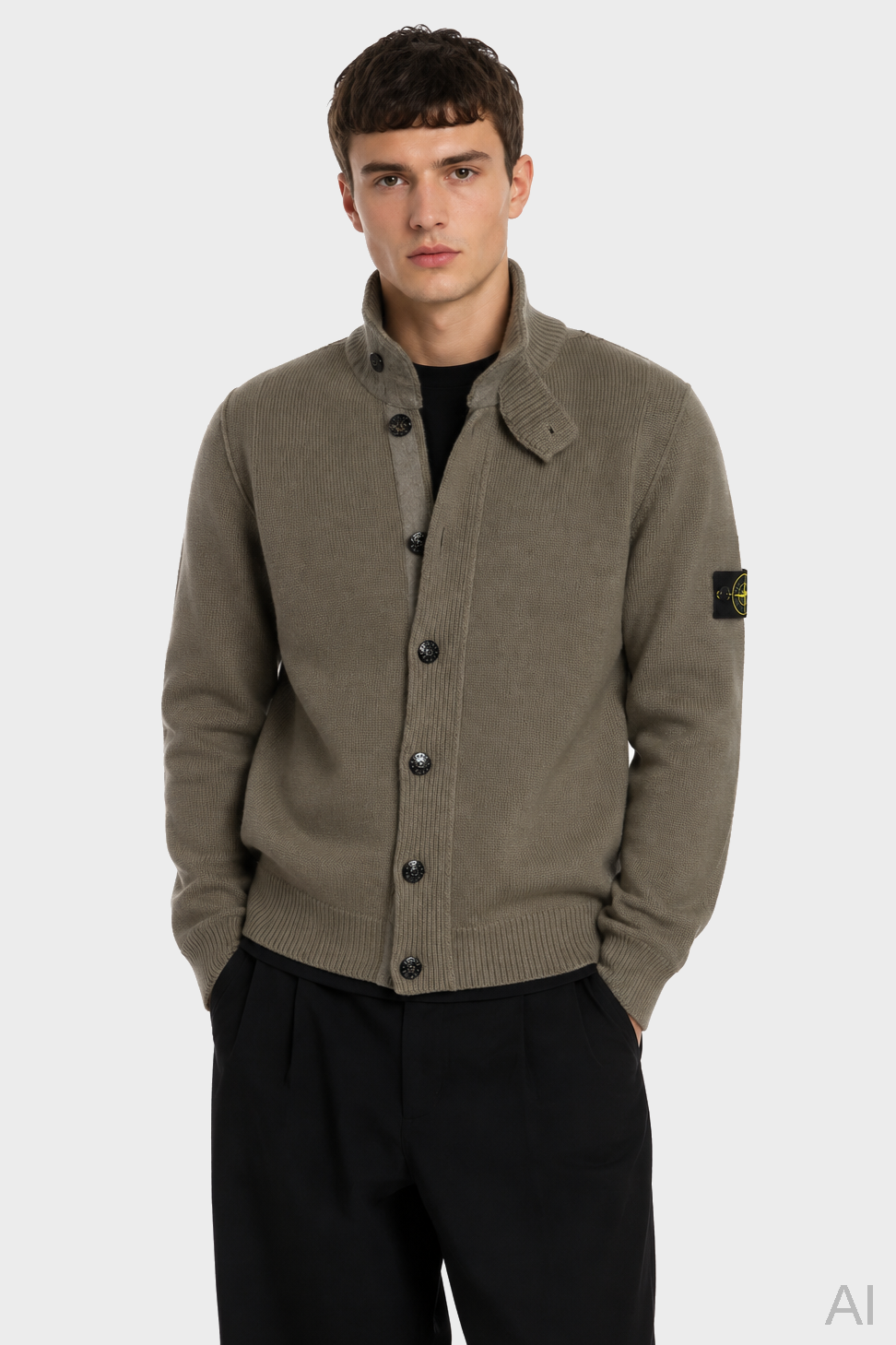 STONE ISLAND Heavy Knit Jacket in Light Olive XXL
