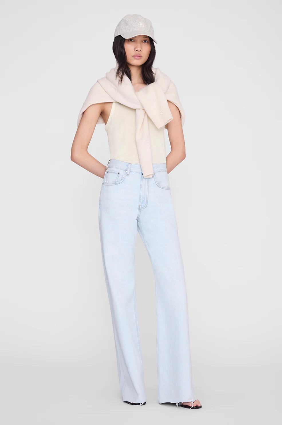 ANINE BING One Jeremy Baseball Cap Washed White Leopard