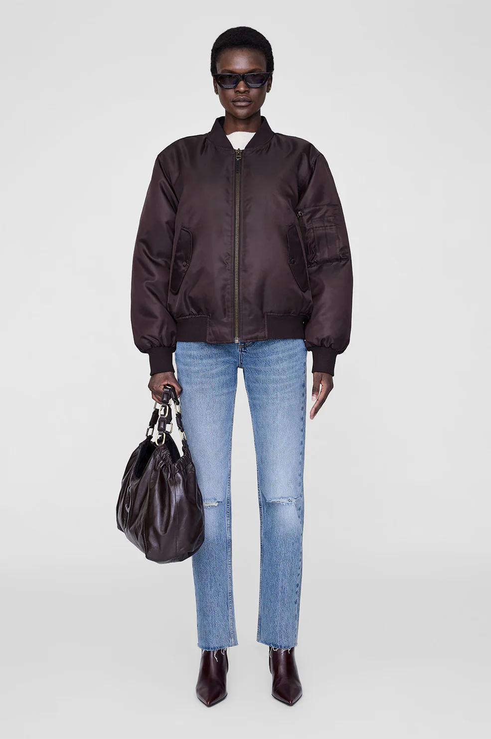 ANINE BING Bomber Jacket in Deep Brown