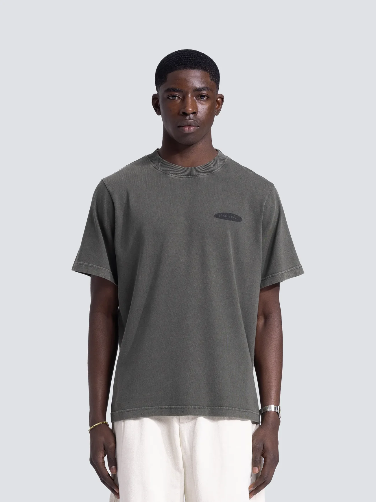 BRAM'S FRUIT ''F*ck Off'' Distressed T-Shirt in Washed Charcoal