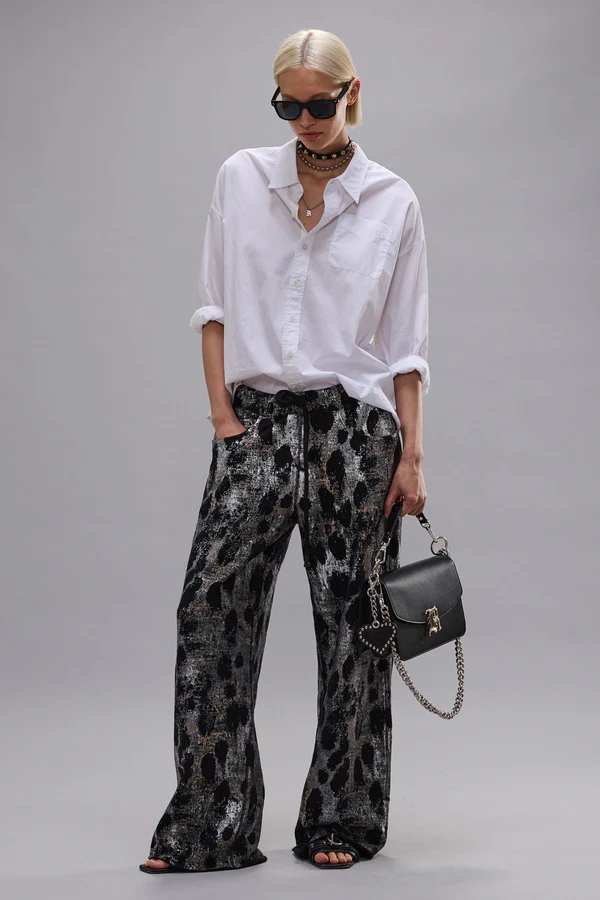 R13 Relaxed Sweatpant in Silver Leopard on Black