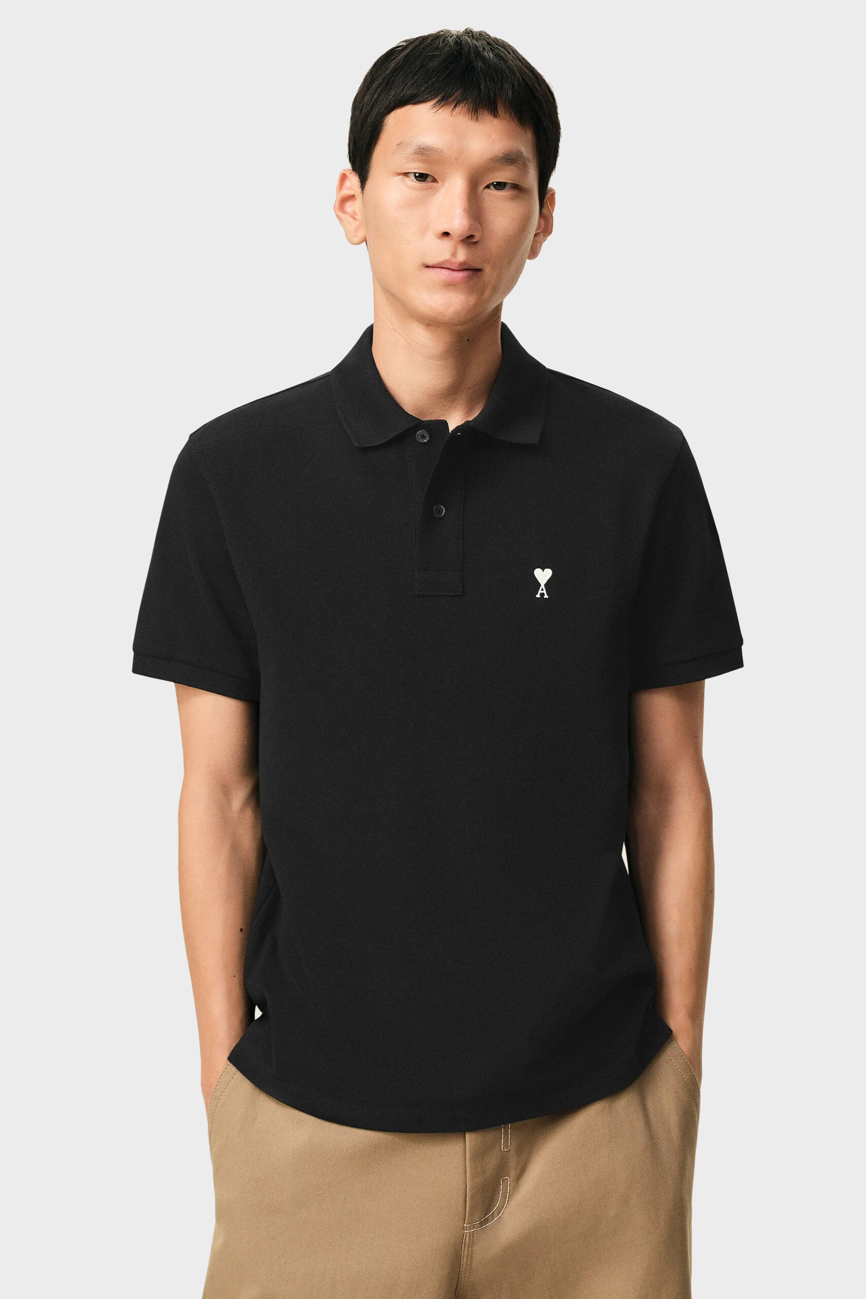 AMI PARIS de Coeur Polo Shirt in Black/White Logo