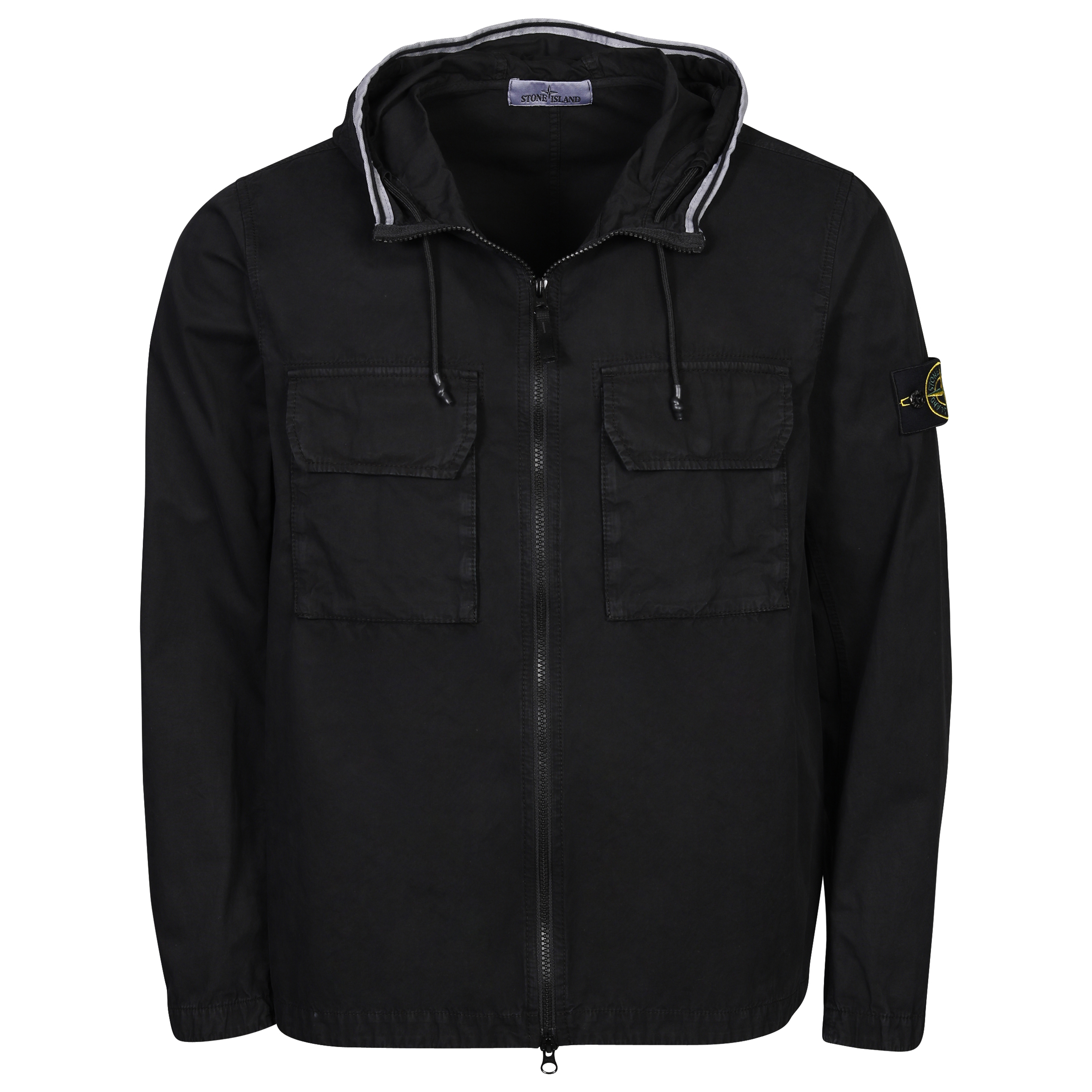 Stone Island Cotton Hooded Overshirt in Washed Black S