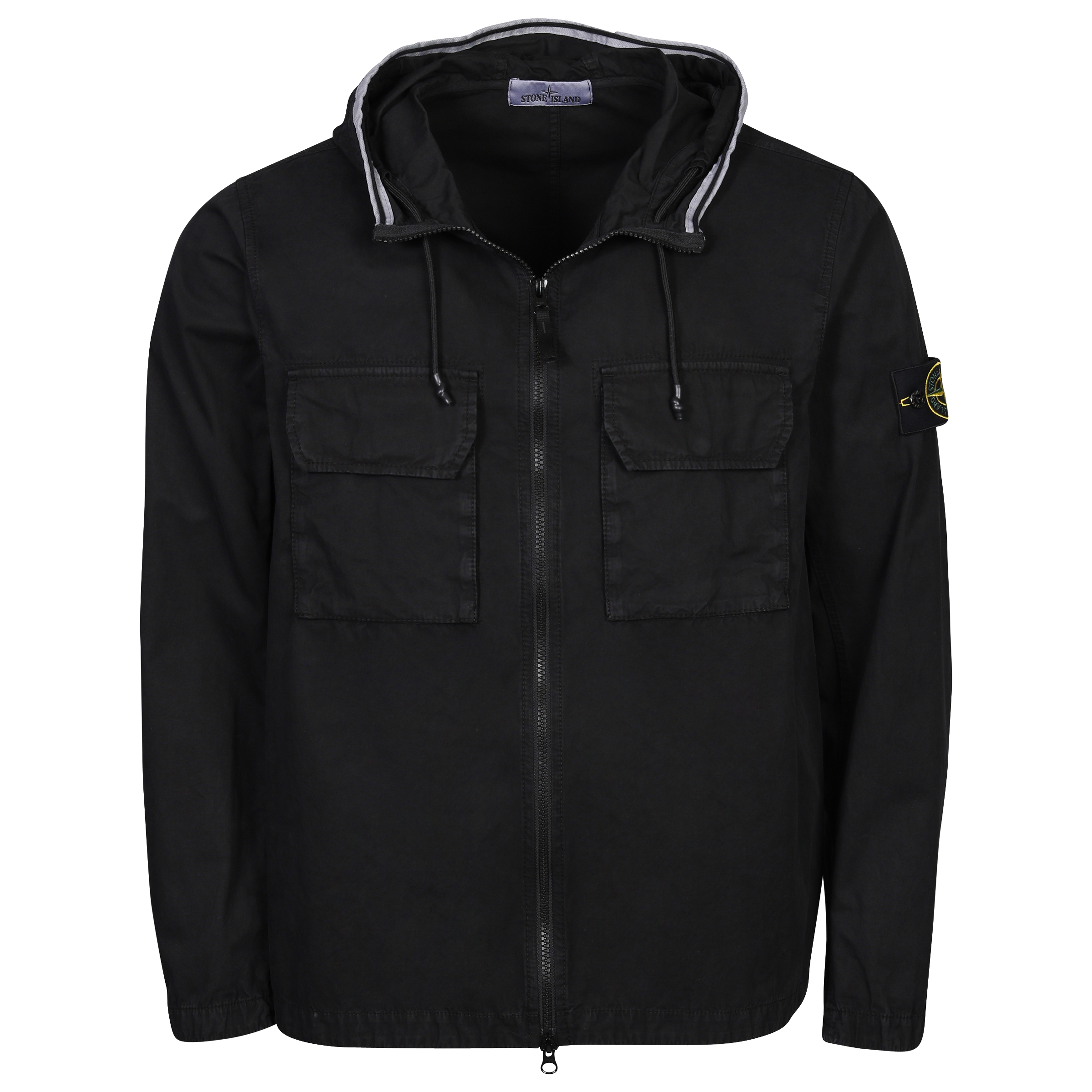 Stone Island Cotton Hooded Overshirt in Washed Black