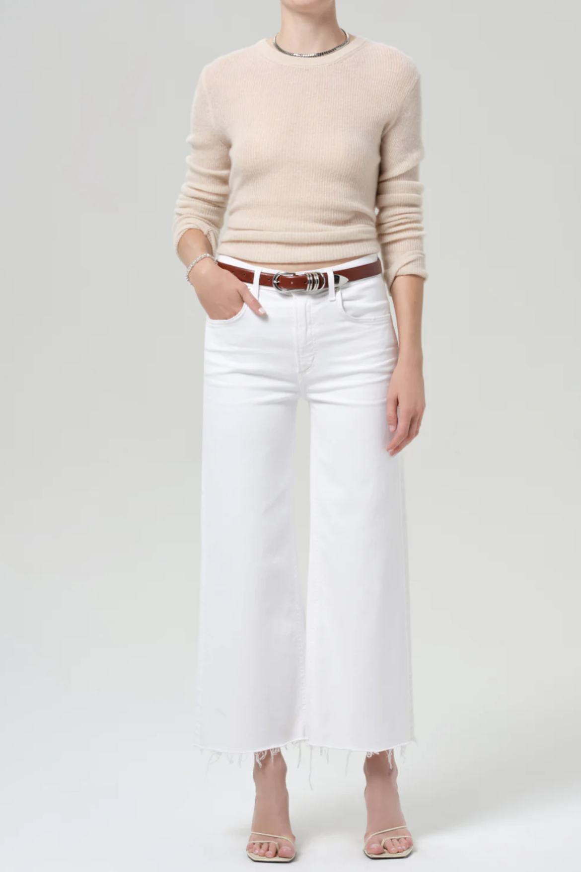 CITIZENS OF HUMANITY Lyra Wide Leg Crop Jeans in Soft White