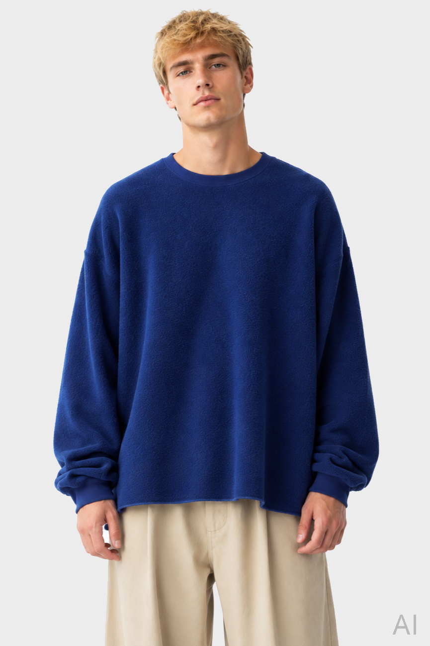 YOU MUST CREATE Wool Fleece Studio Sweatshirt in Blue L