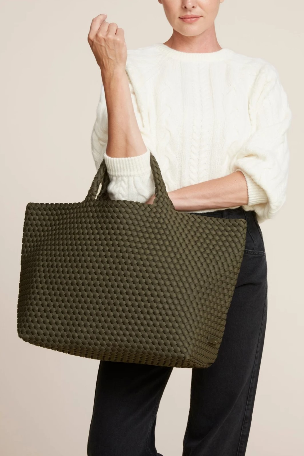 NAGHEDI Handwoven Large Tote St. Barth in Olive