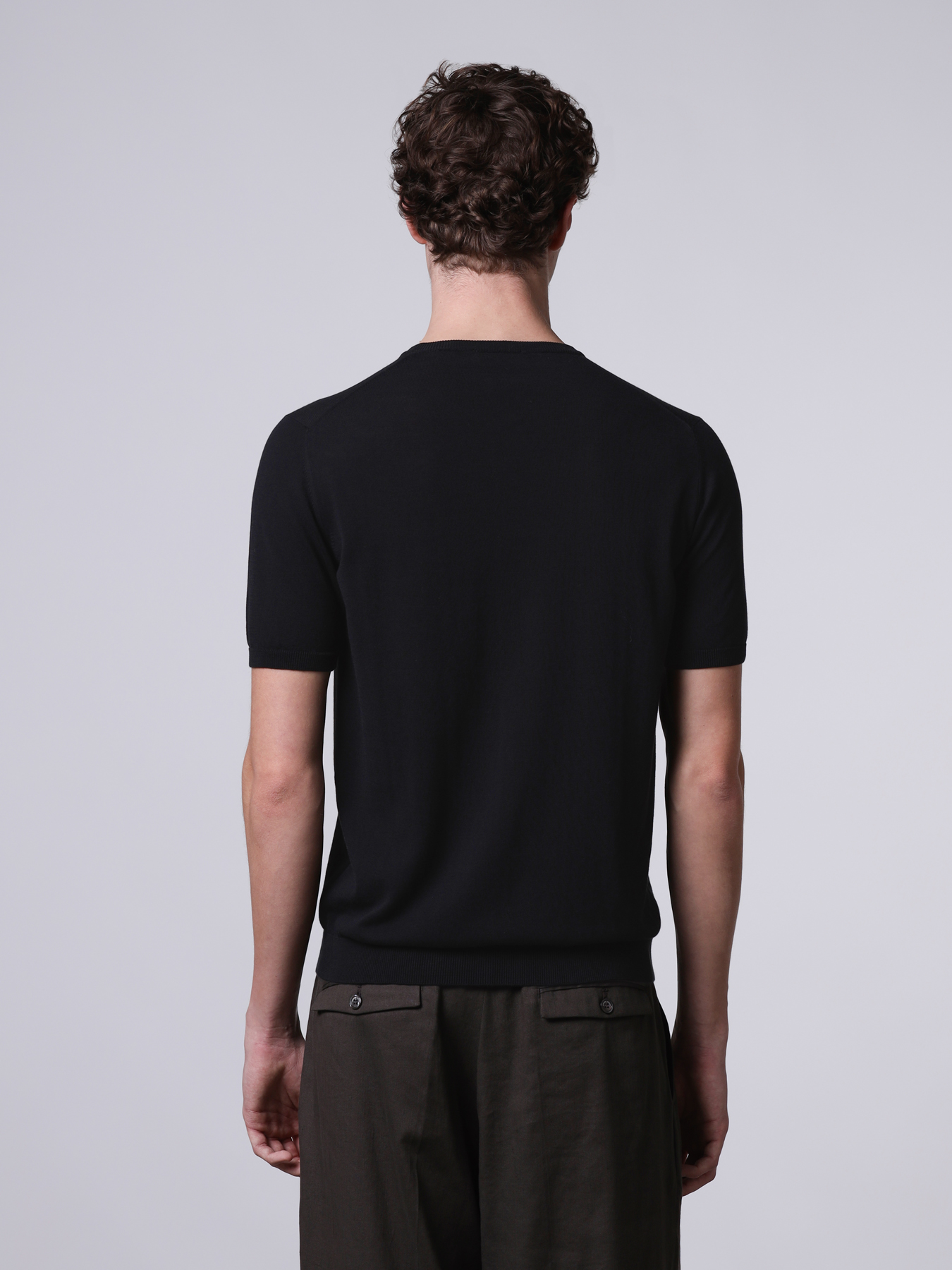 ROBERTO COLLINA Light Cotton Knit T-Shirt in Black