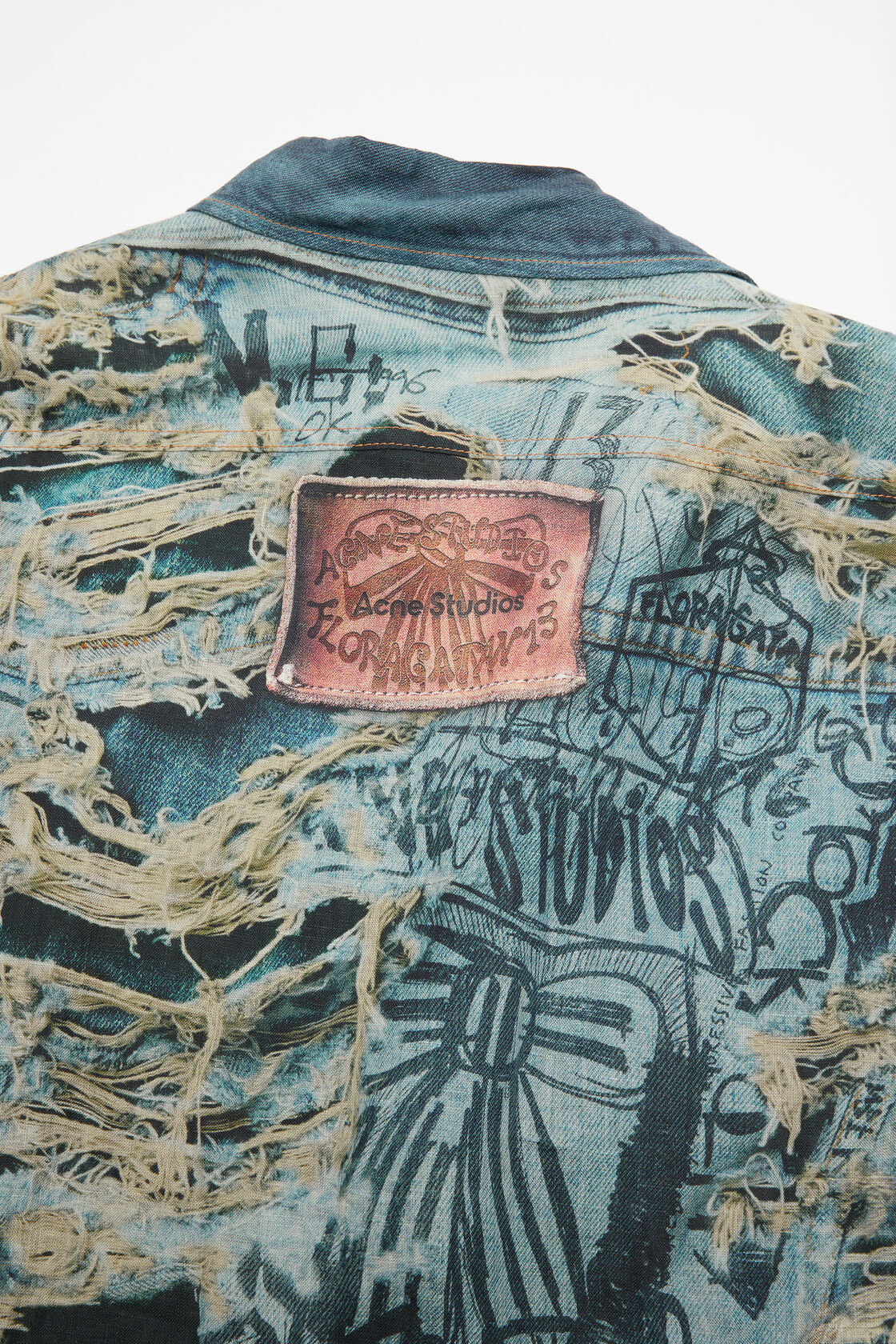 ACNE STUDIOS Oversize Printed Linen Shirt in Denim Blue ACNE STUDIOS Oversize Printed Linen Shirt in Denim Blue