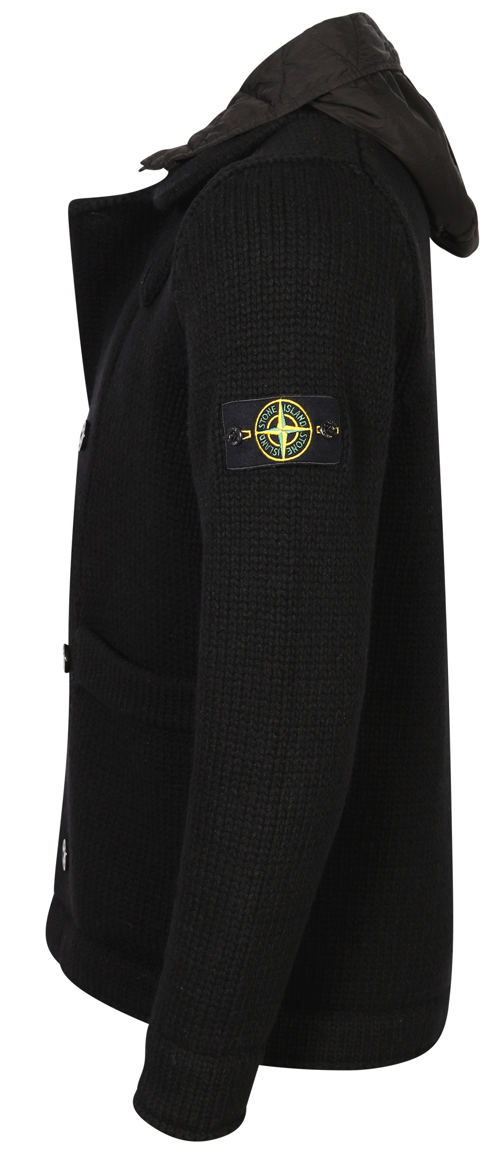 Stone Island Knit Caban With Detachable Hood Black