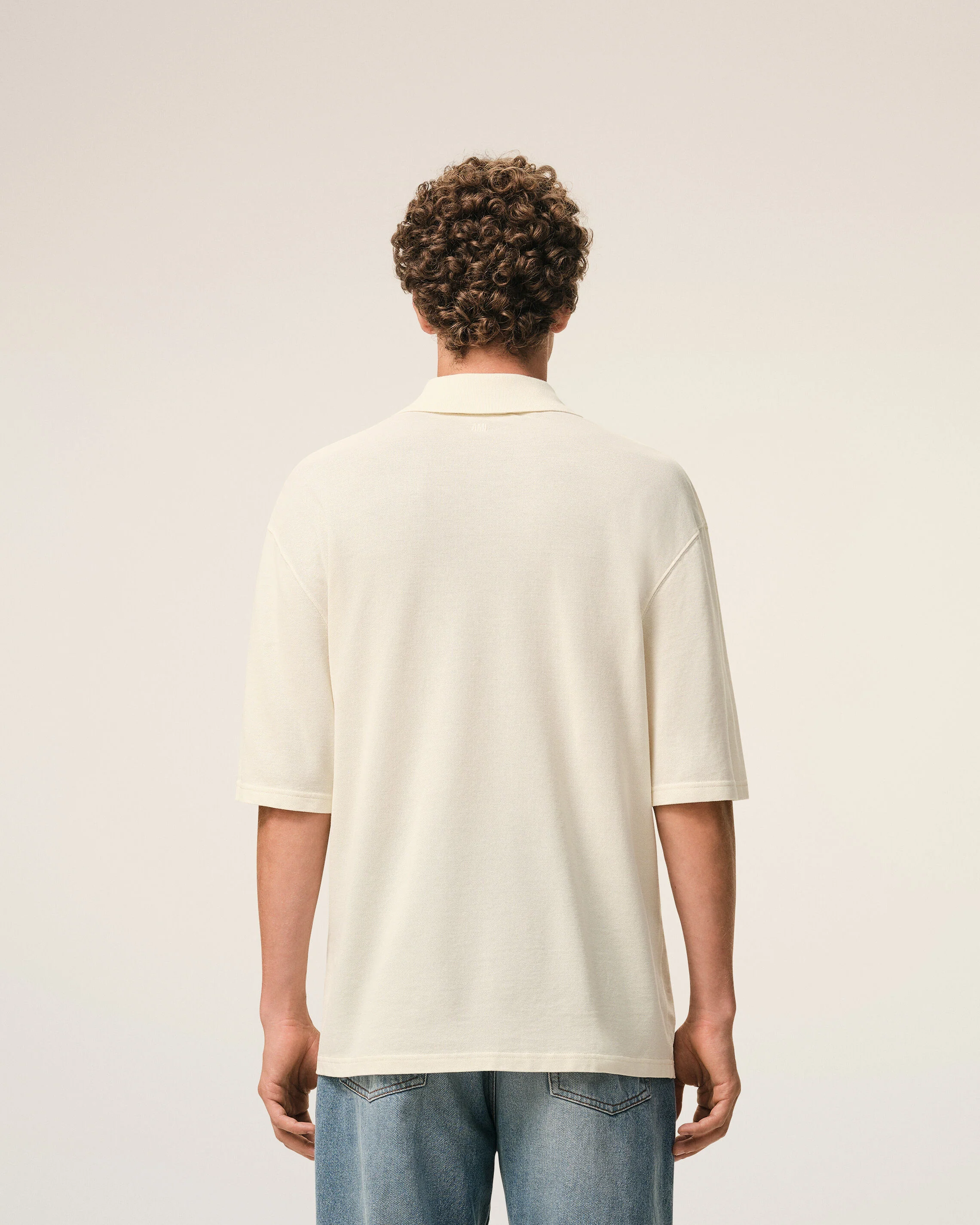 AMI PARIS de Coeur Polo Shirt in White Cream