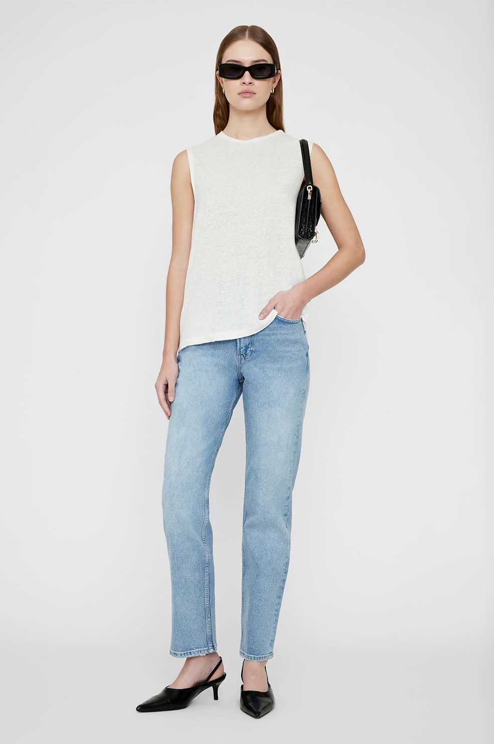 ANINE BING Issac Tee in White Linen Blend S