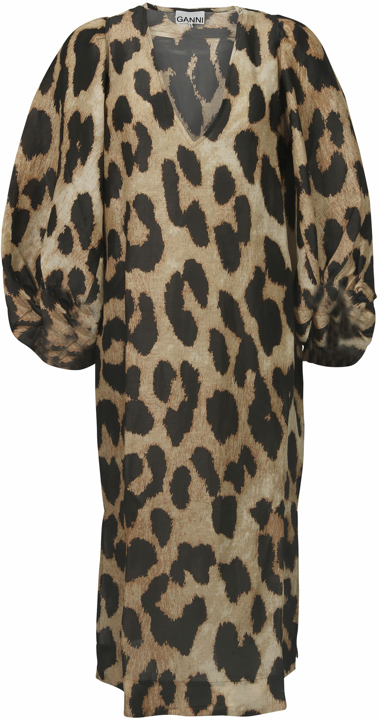 Ganni Silk Linen Maxi Dress Leopard