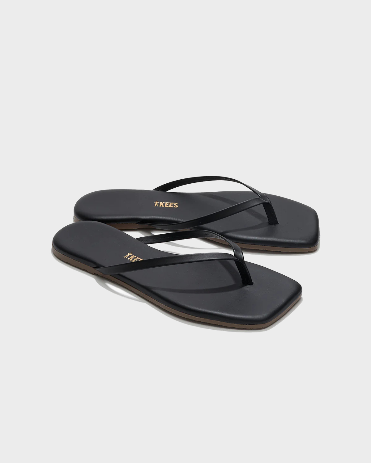 TKEES Square Toe Lily Leather Flip Flop in Black