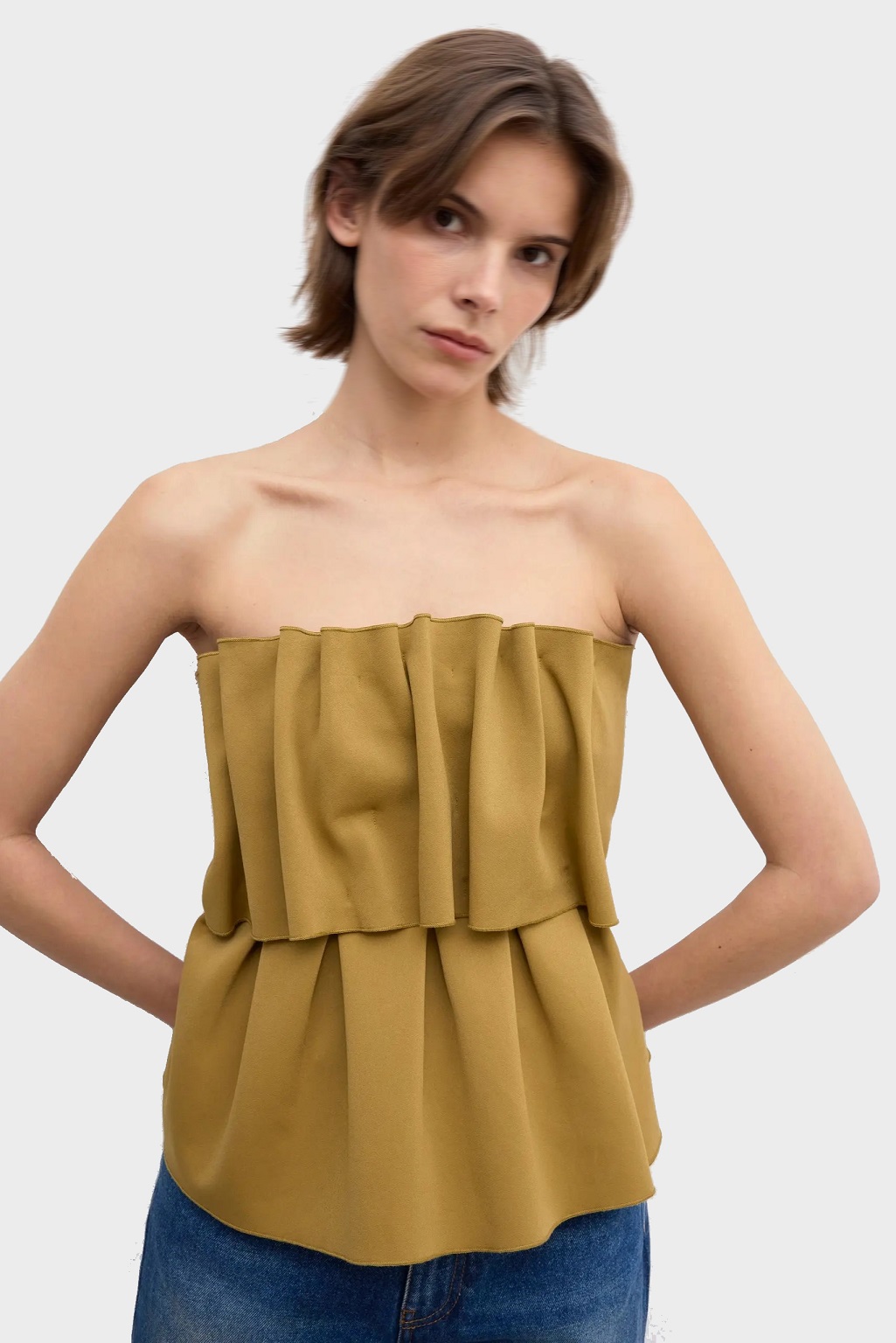DAGMAR Sculpted Tube Top in Dull Gold DAGMAR Sculpted Tube Top in Dull Gold