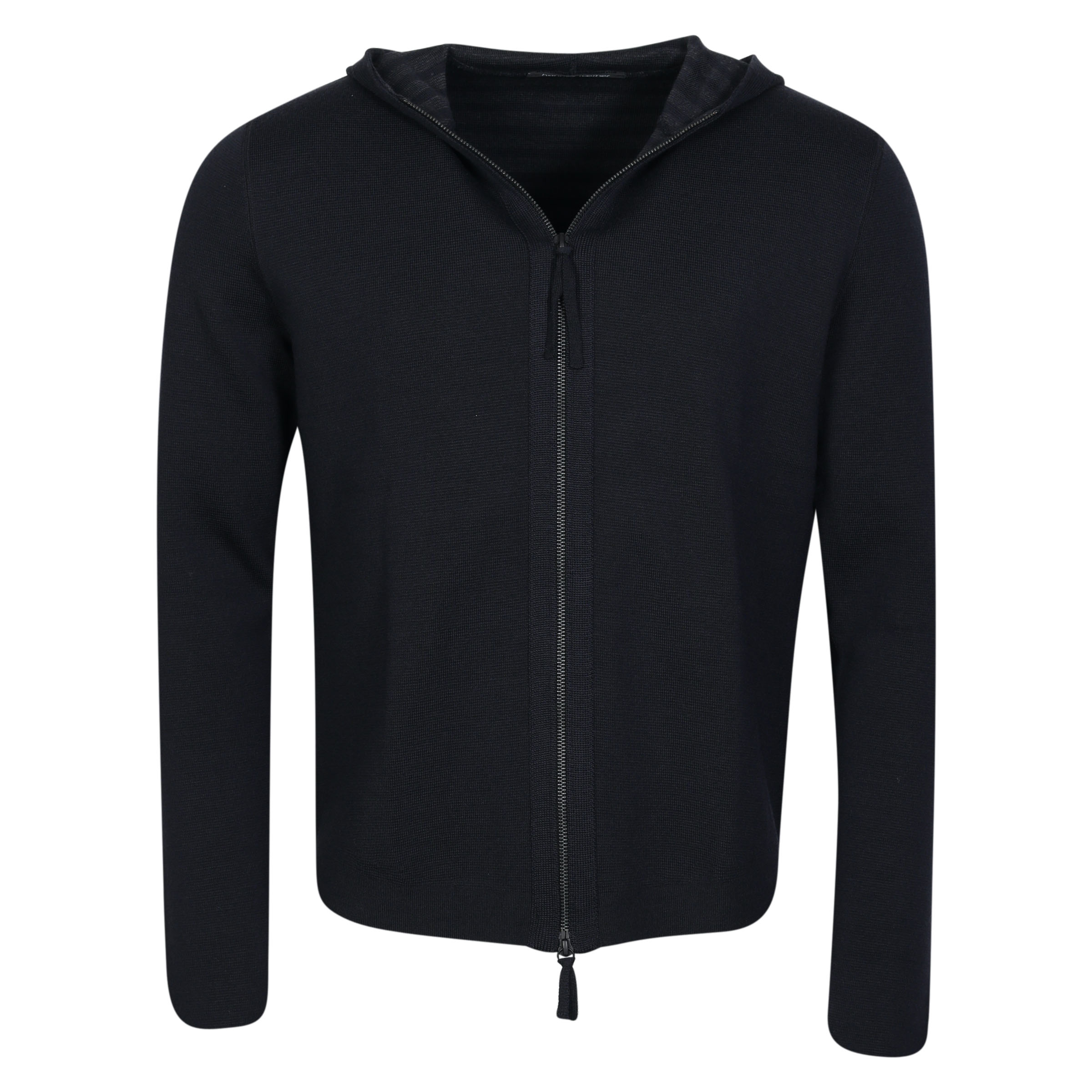 Hannes Roether Hooded Zip Cardigan in Dark Navy/Striped inside