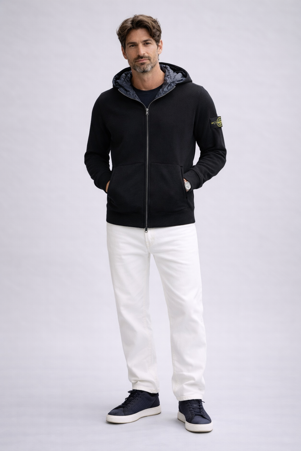 STONE ISLAND Reversible Cotton Knit Nylon Jacket in Black/Navy