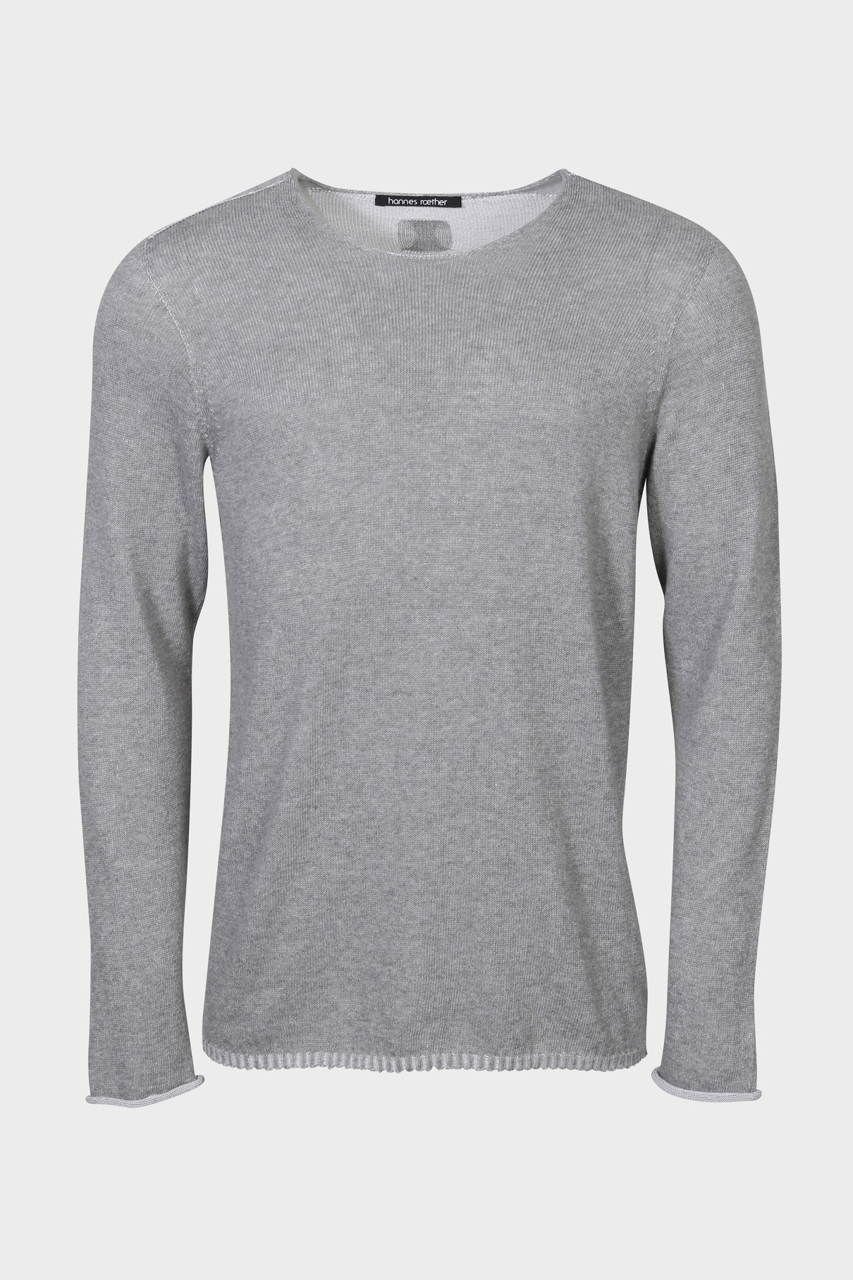 HANNES ROETHER Cotton/Cashmere Knit Pullover in Grey Melange HANNES ROETHER Cotton/Cashmere Knit Pullover in Grey Melange