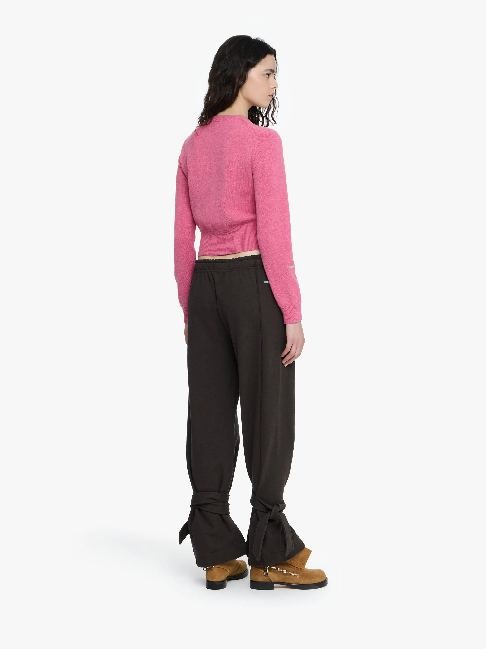 JW ANDERSON Contrast Embroidery Knit Cardigan in Pink