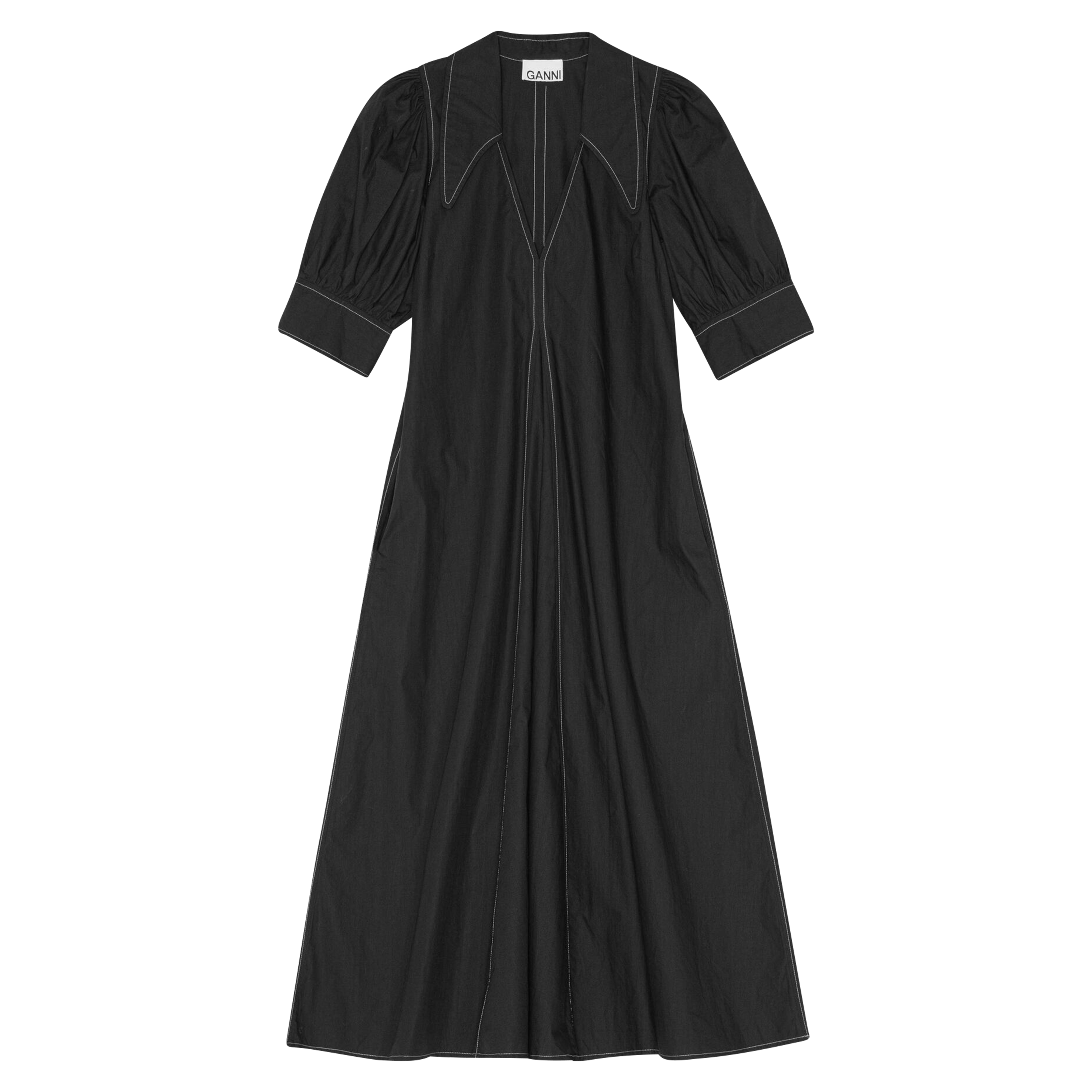 Ganni Poplin Maxi Dress in Black