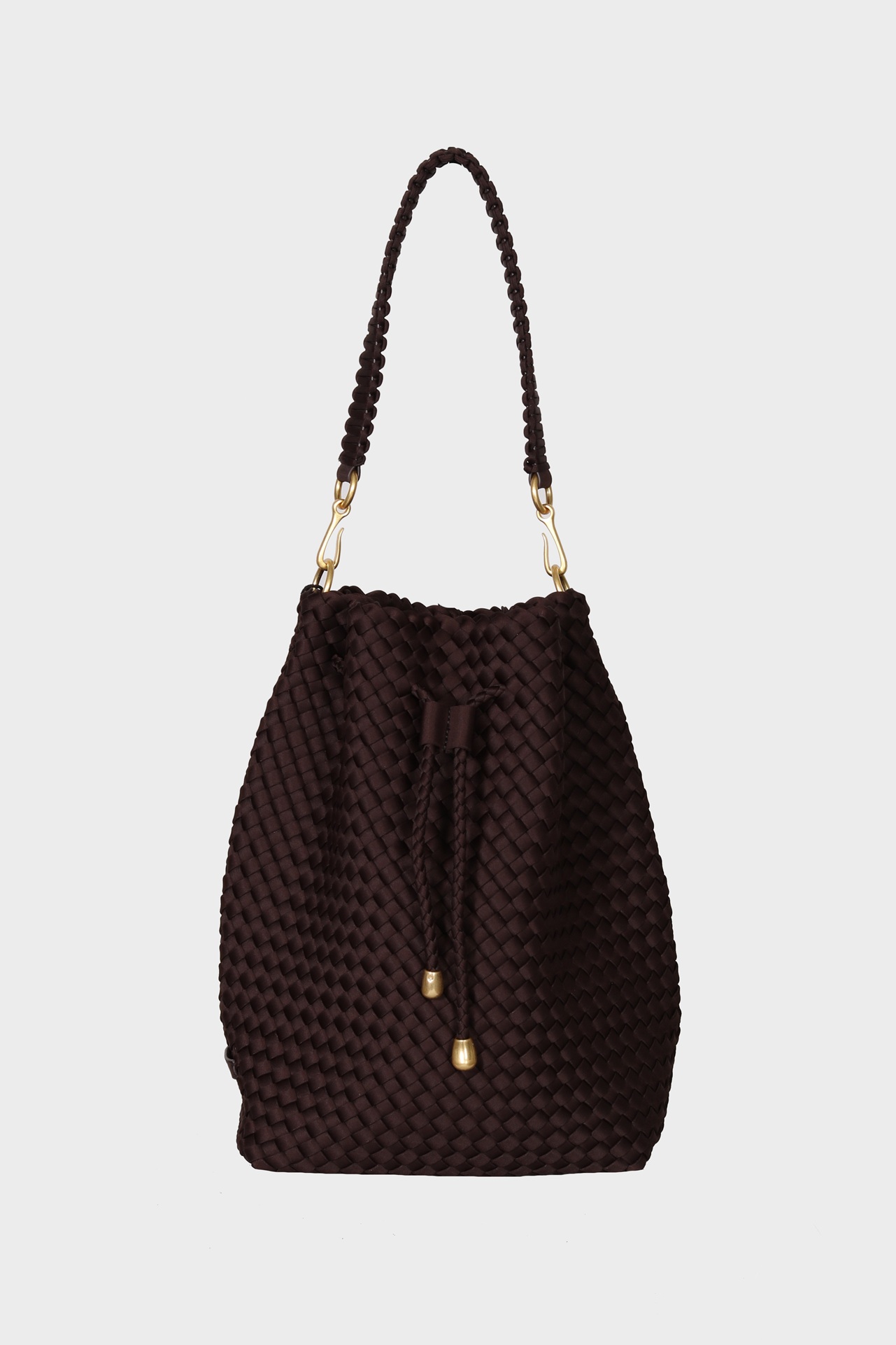 NAGHEDI Handwoven Mercer Large Bucket Bag in Chocolate