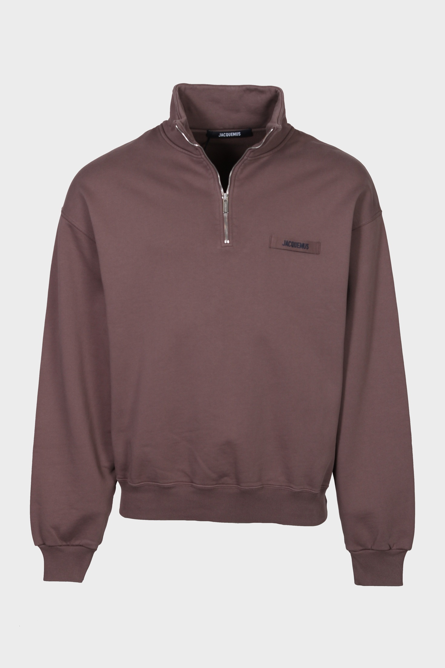 JACQUEMUS Grosgrain Half Zip Sweatshirt in Brown