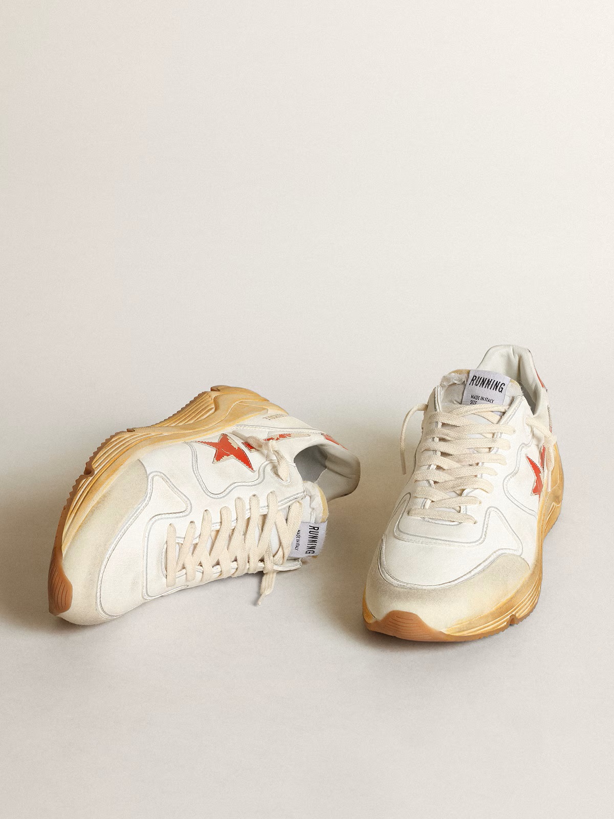GOLDEN GOOSE Nappa Running Sole in Cream/Red 46
