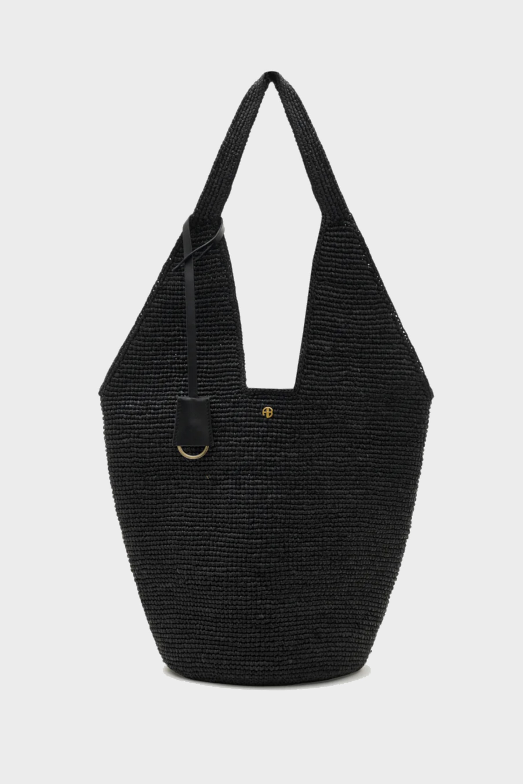 ANINE BING Leah Hobo Bag Plain Raffia in Black