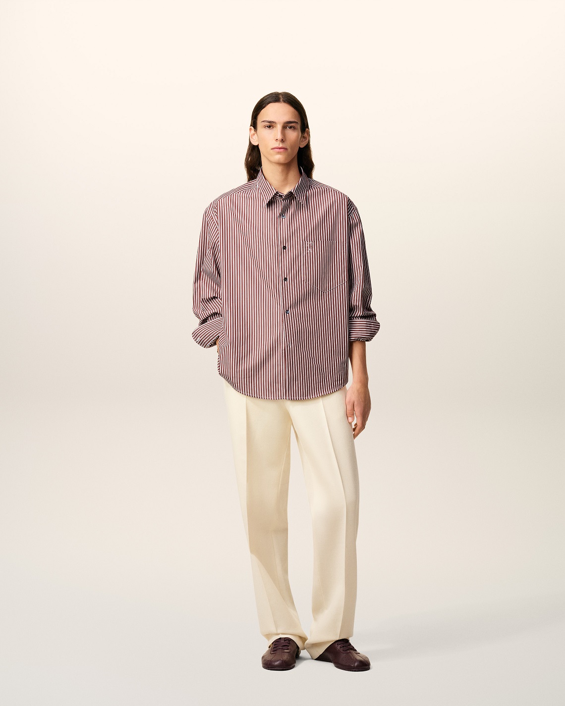 AMI PARIS de Coeur Embossed Boxy Fit Shirt in Cherry/White/Black Stripe