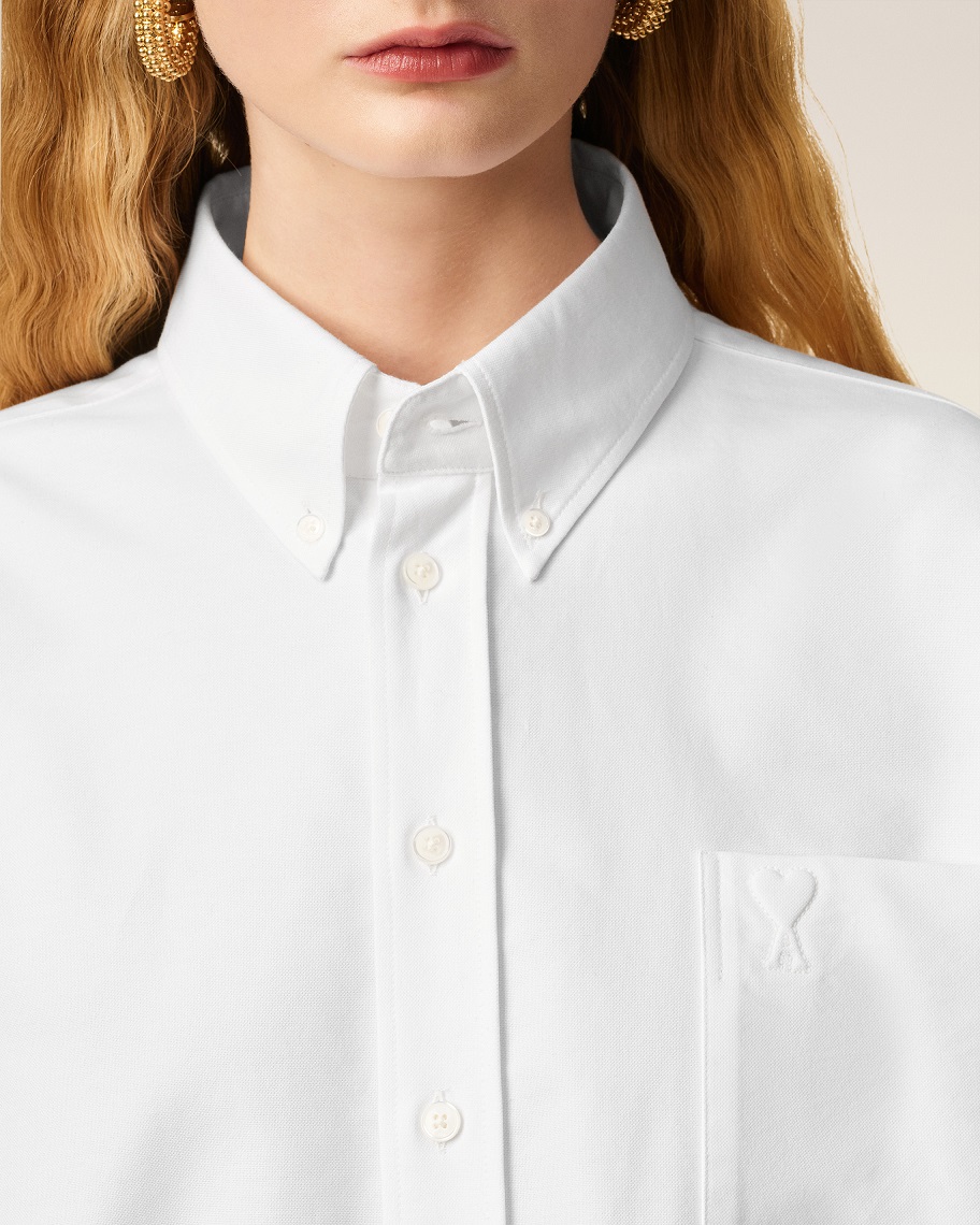 AMI PARIS de Coeur Cropped Oversize Shirt in Natural White AMI PARIS de Coeur Cropped Oversize Shirt in Natural White FR 40 / DE 38