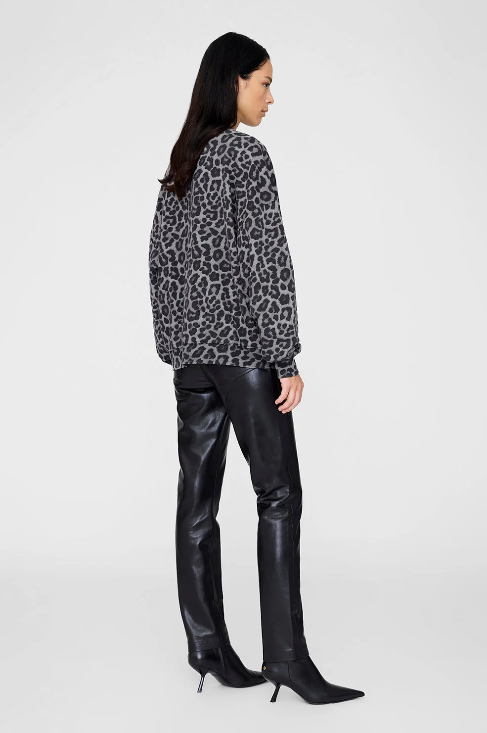ANINE BING Oversize Sweatshirt in Grey Leopard