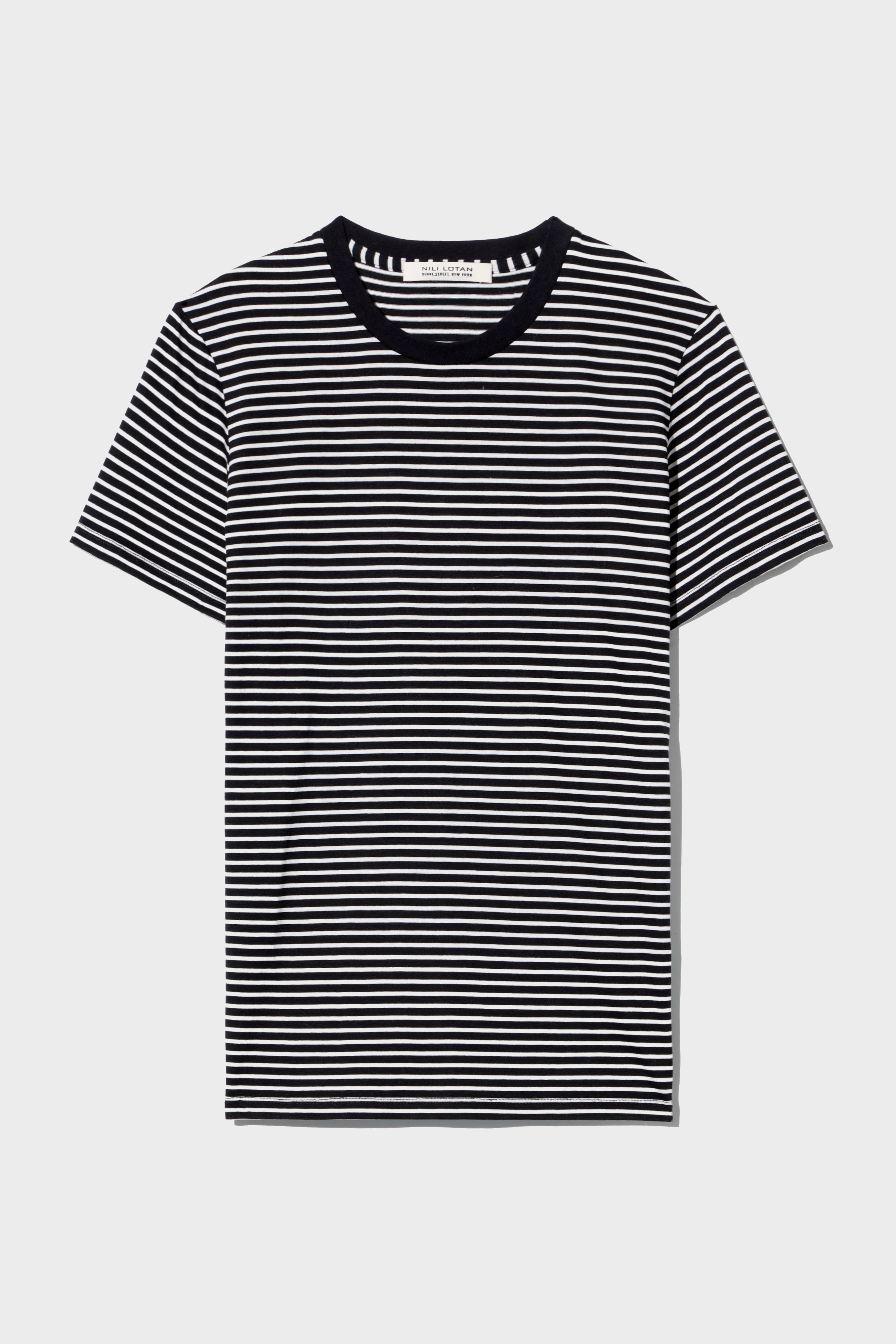 NILI LOTAN Lana Crewneck Tee in Black/Ivory Stripe