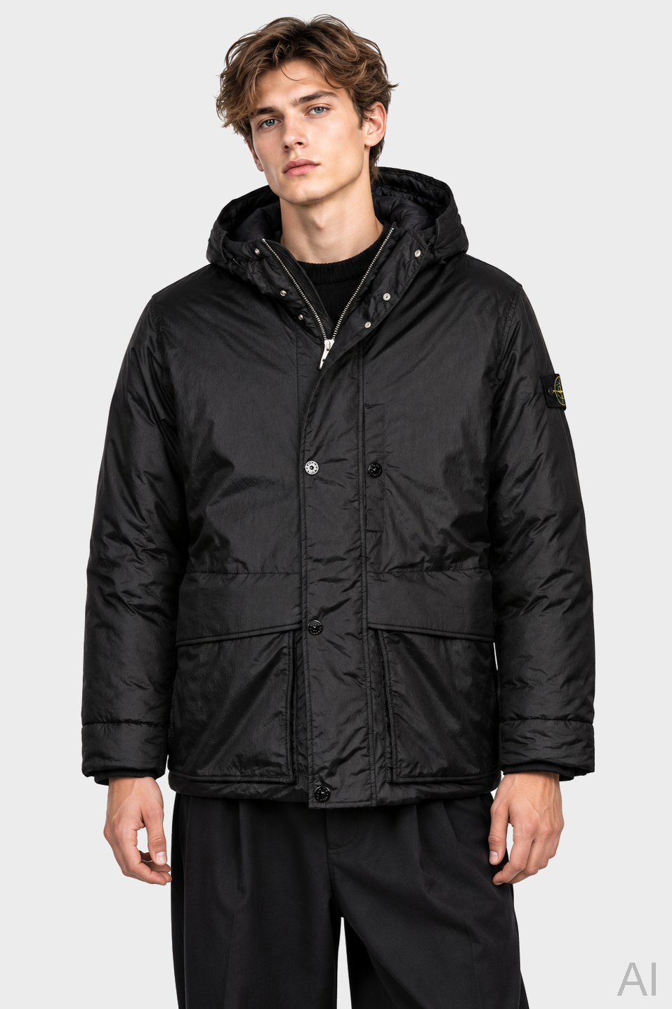 STONE ISLAND Poly Nylon Ciré Padded Parka in Black 3XL