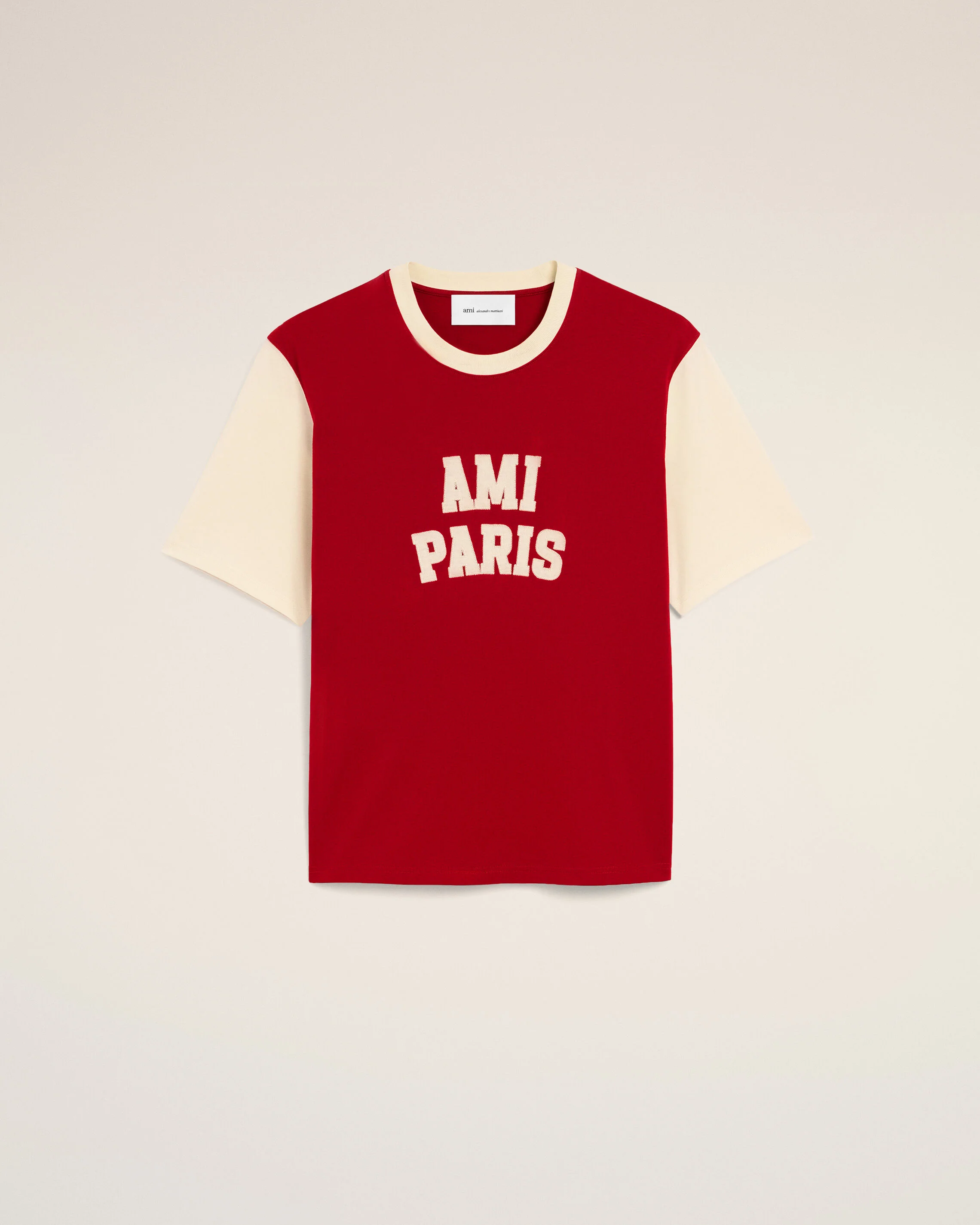 AMI PARIS Varsity T-Shirt in Ruby Red / Ivory
