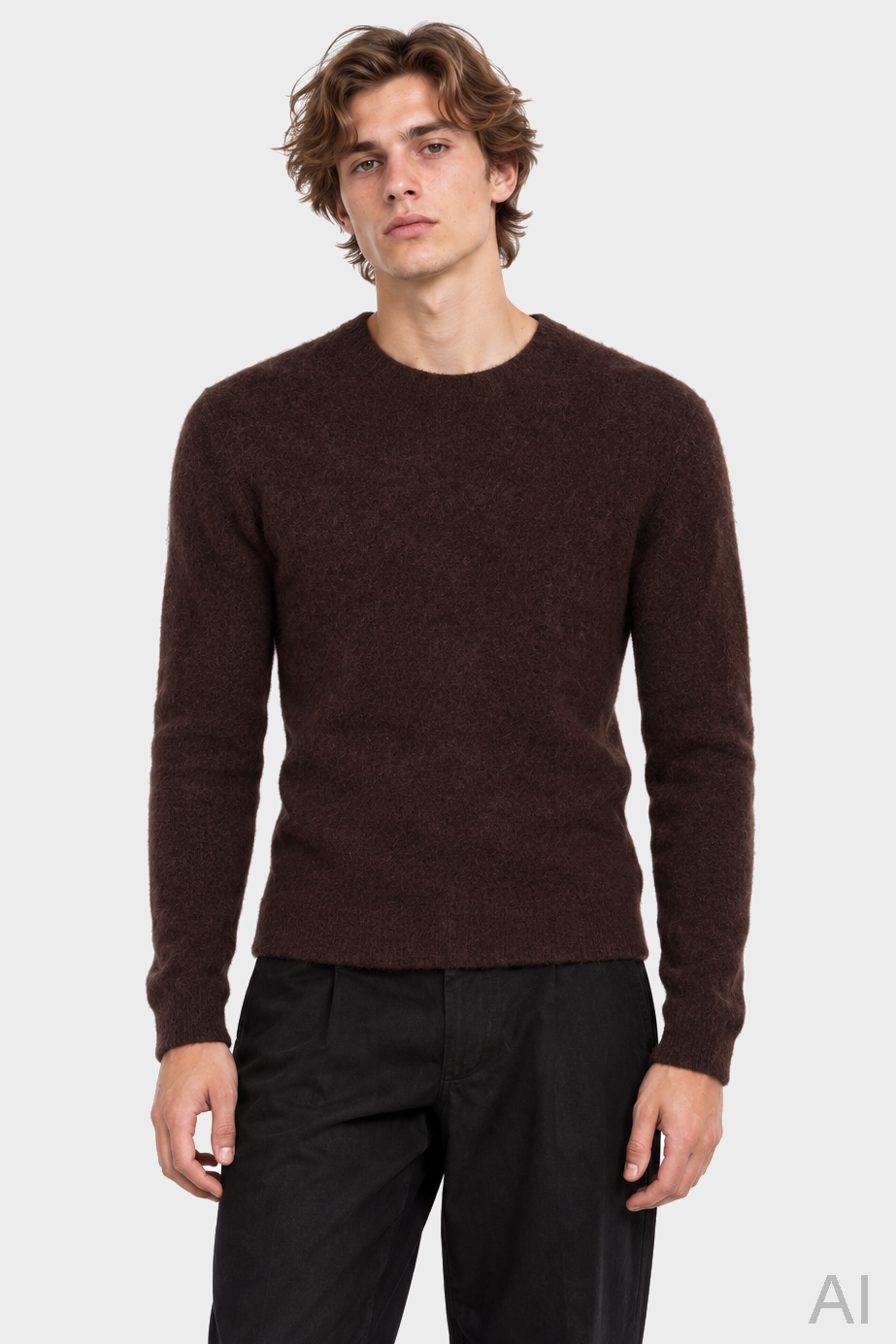 ROBERTO COLLINA Fluffy Cashmere Silk Sweater in Brown