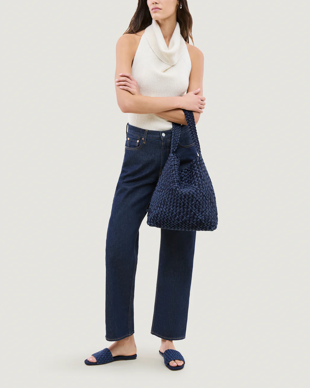 NAGHEDI Handwoven Medium Nomad Hobo Bag in Indigo