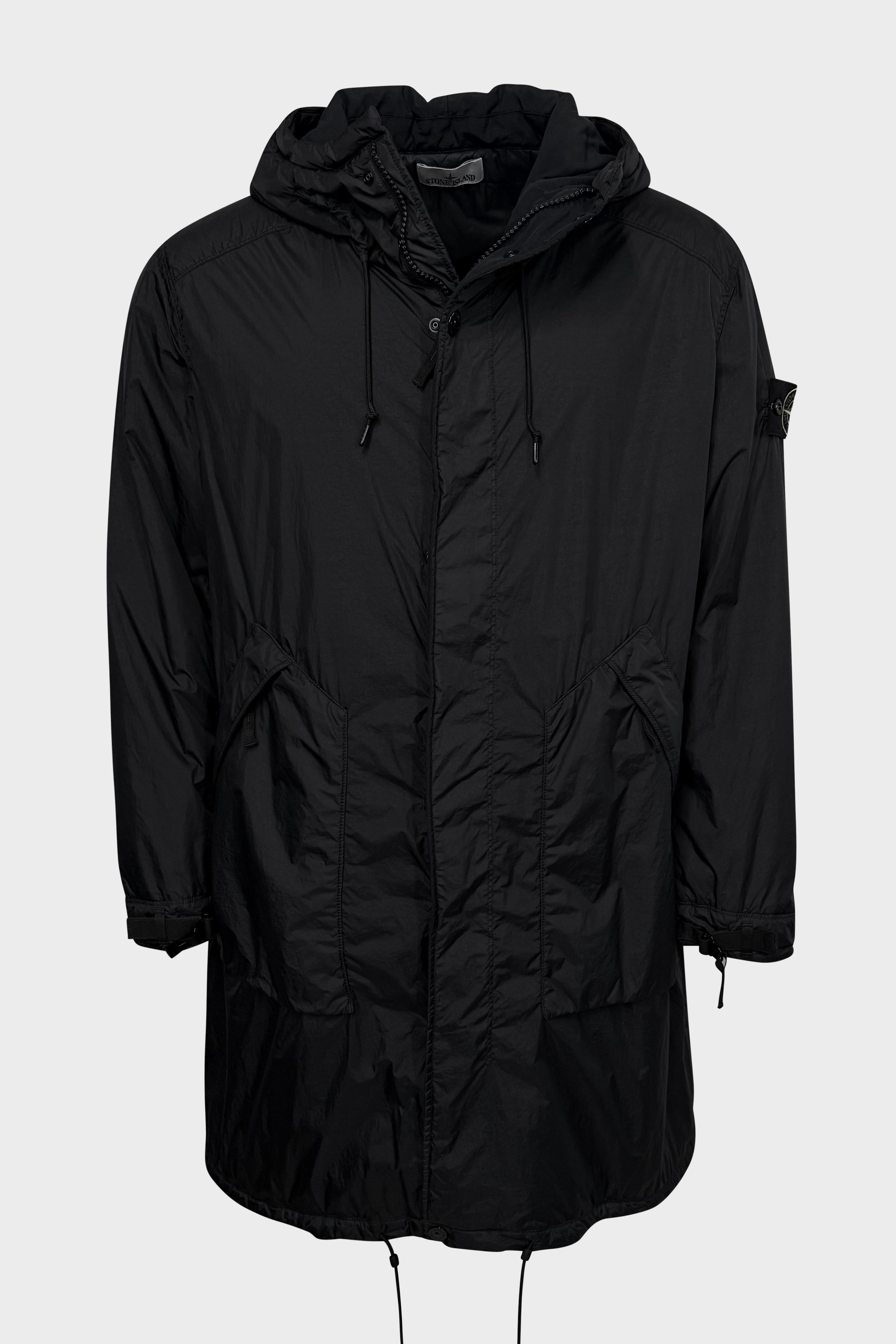 STONE ISLAND Garment Dyed Crinkle Reps Long Parka in Black