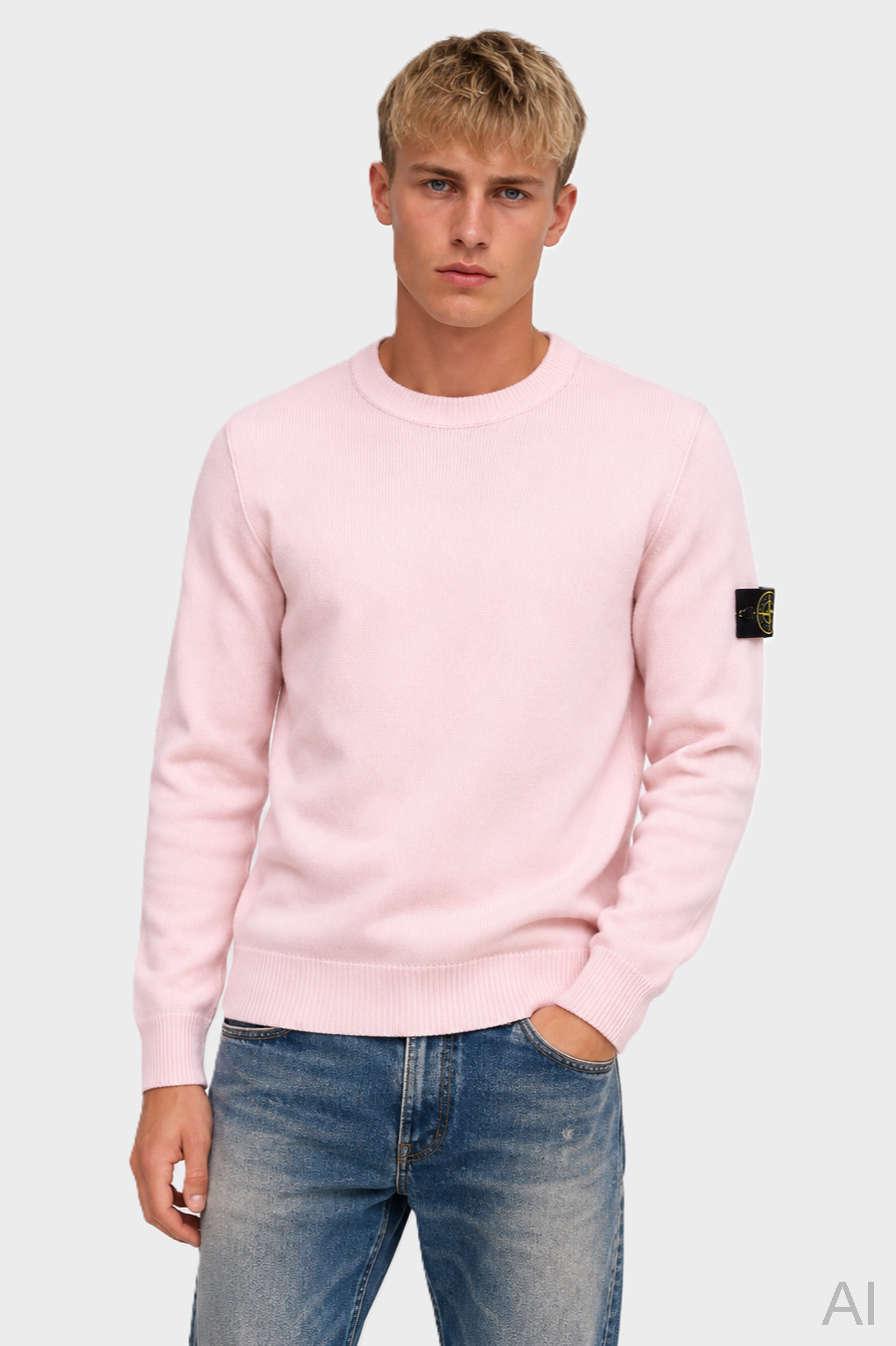 STONE ISLAND Heavy Knit Pullover in Light Pink
