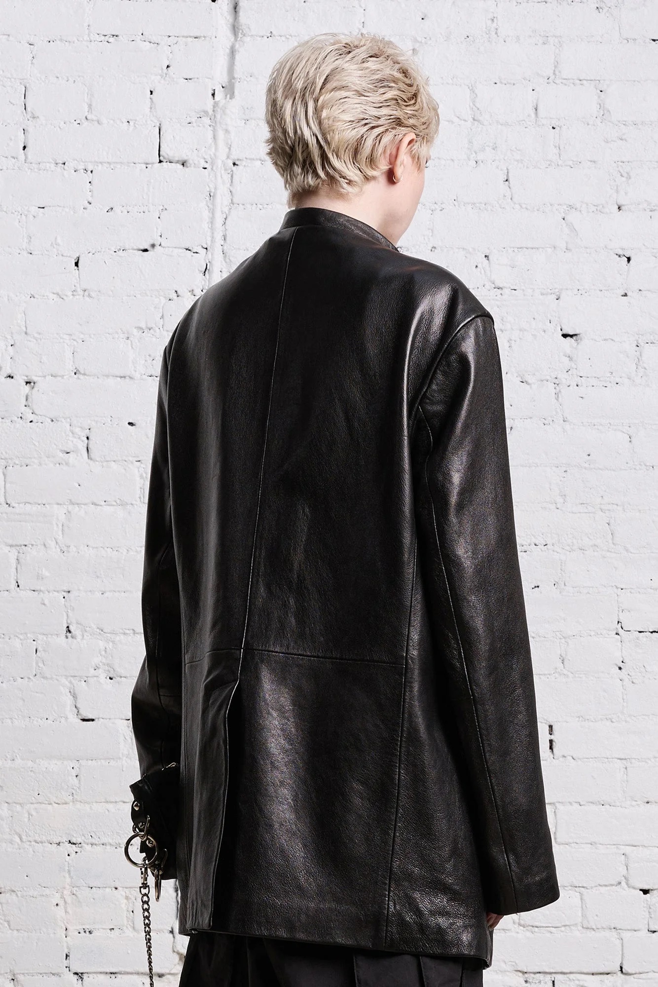 R13 Belt Collar Leather Jacket in Black