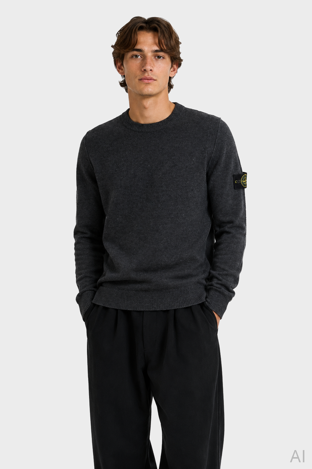 STONE ISLAND Heavy Knit Pullover in Dark Grey Melange M