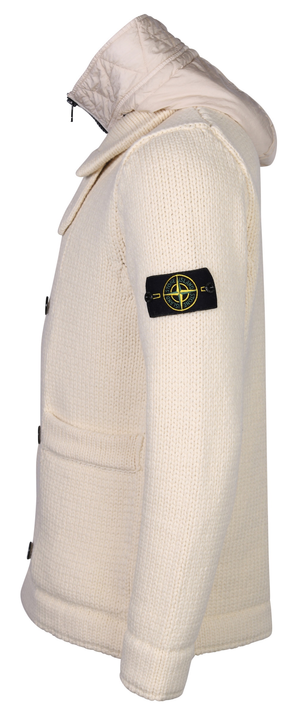 Stone Island Knit Caban With Detachable Hood Cream