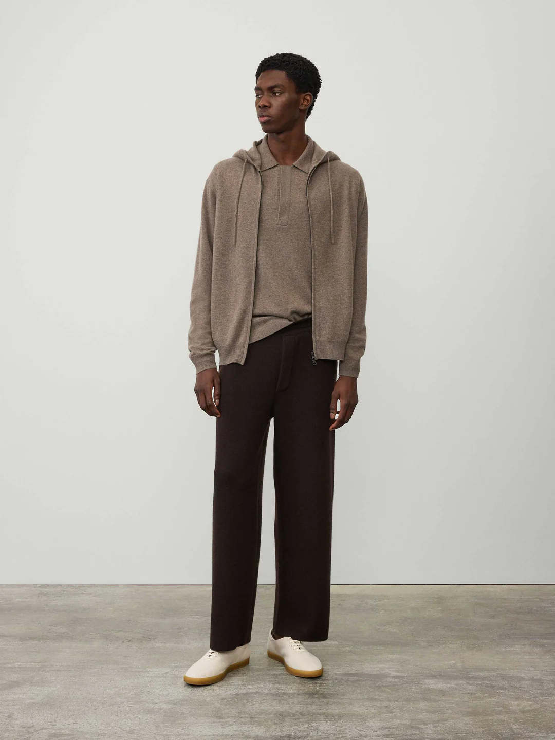 LISA YANG Hooded Zip Sweater in Truffle