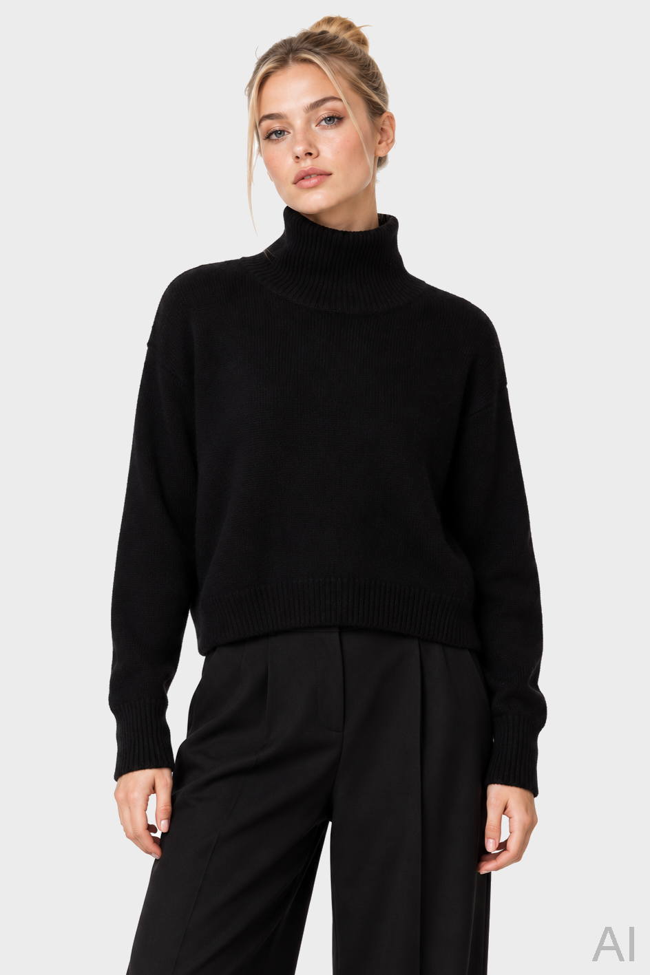 FLONA Cashmere Turtleneck Sweater in Black
