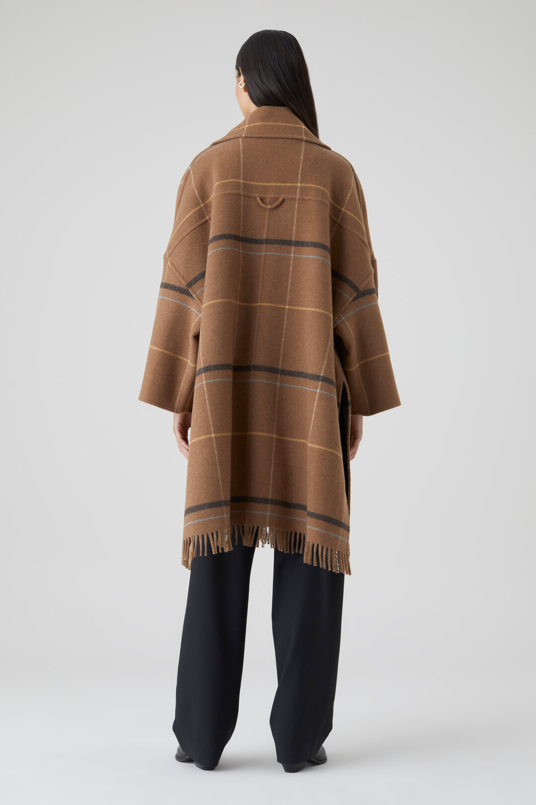 Closed Check Poncho Coat in Camel