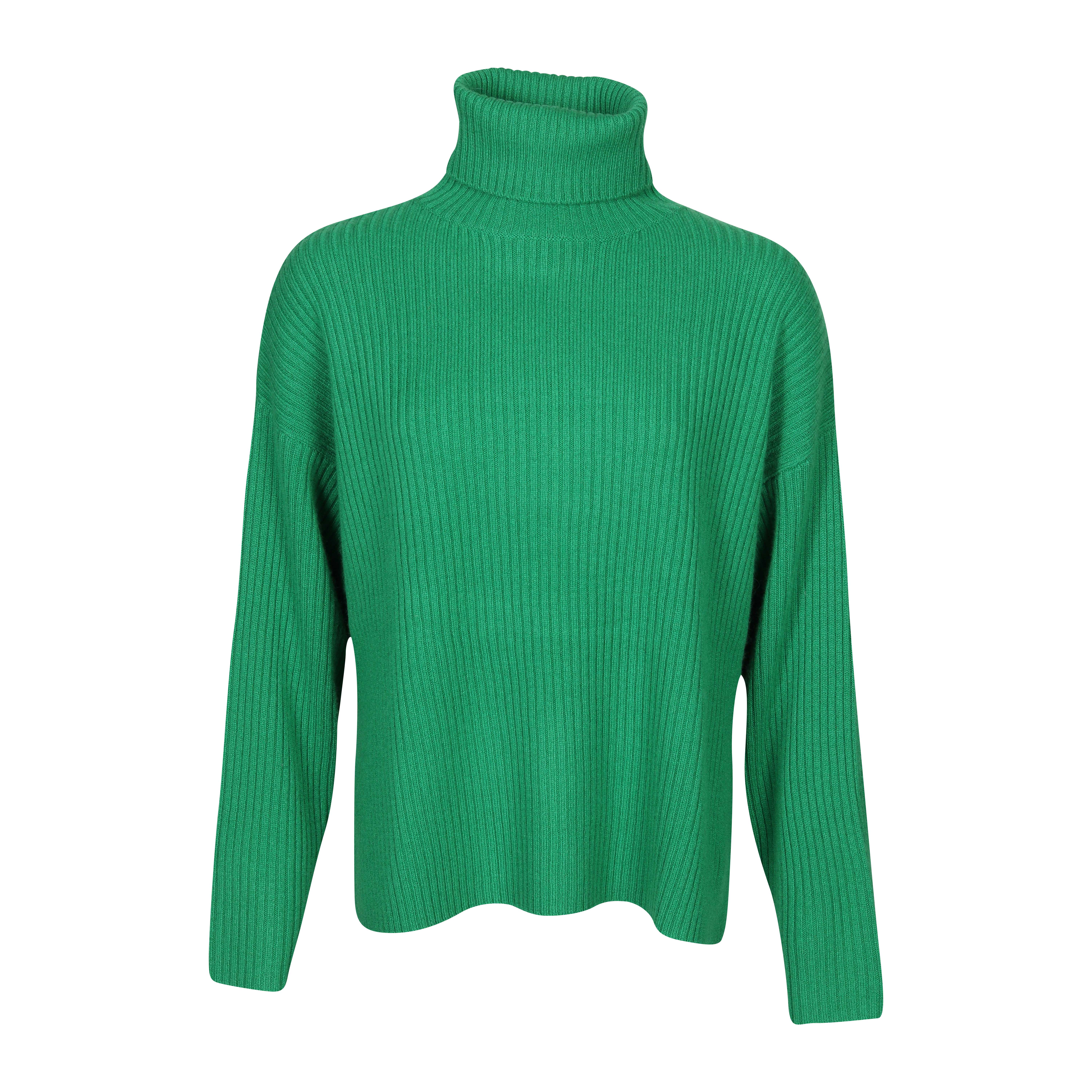 Flona Cashmere Rollneck Rib Pullover in Green