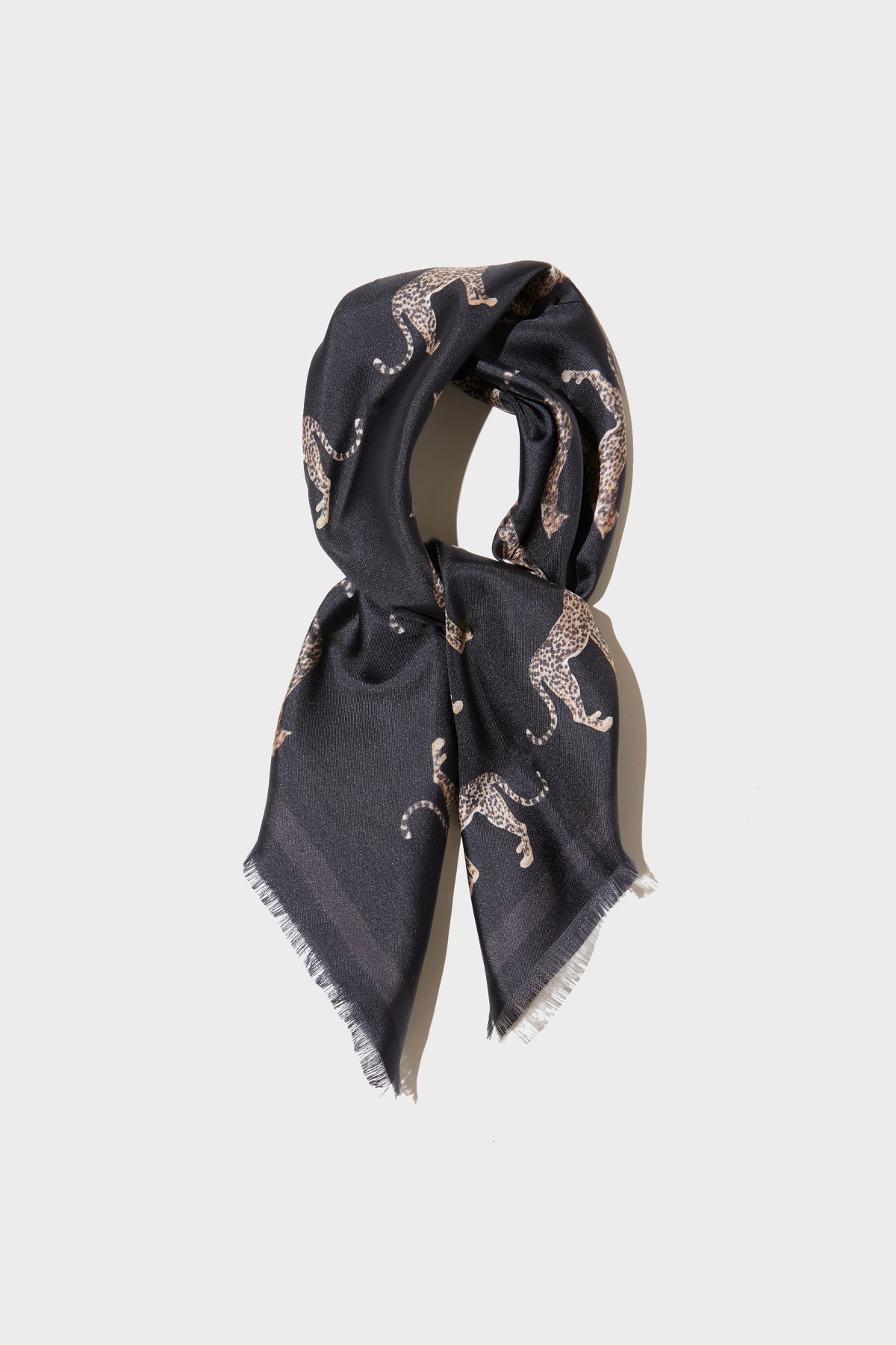 NILI LOTAN Silk Scarf in Black/Leopard