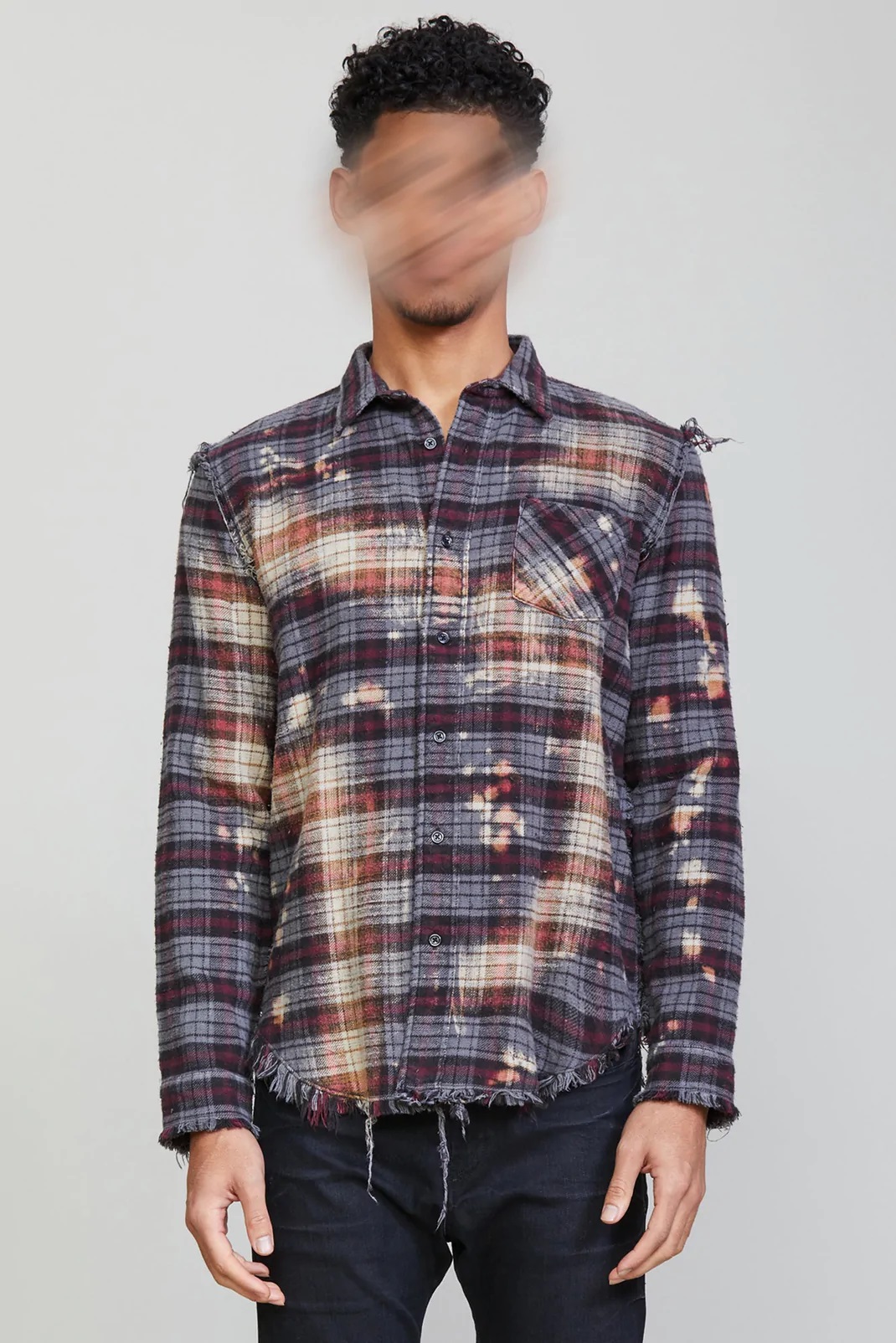 R13 Bleached Plaid Shredded Shirt Multicolor