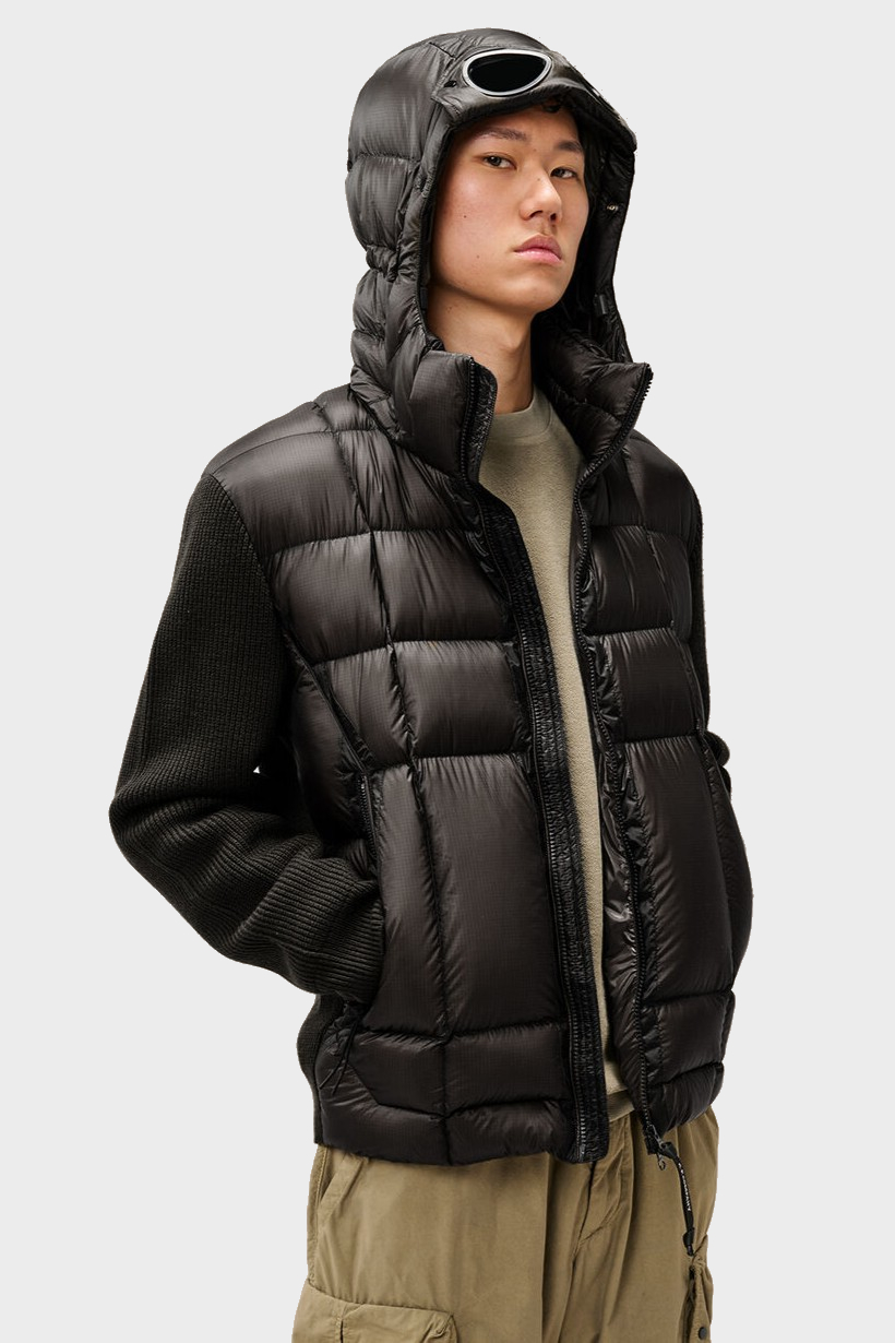 C.P. COMPANY Merino Wool Mixed D.D. Shell Down Jacket in Black