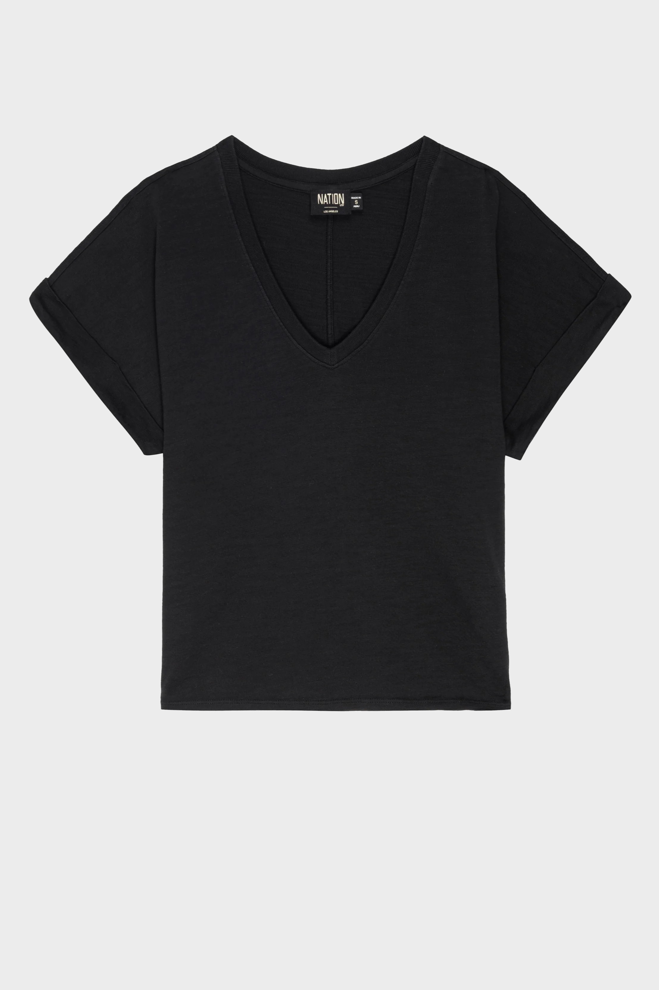 NATION LTD Stevie Cuffed T-Shirt in Jet Black